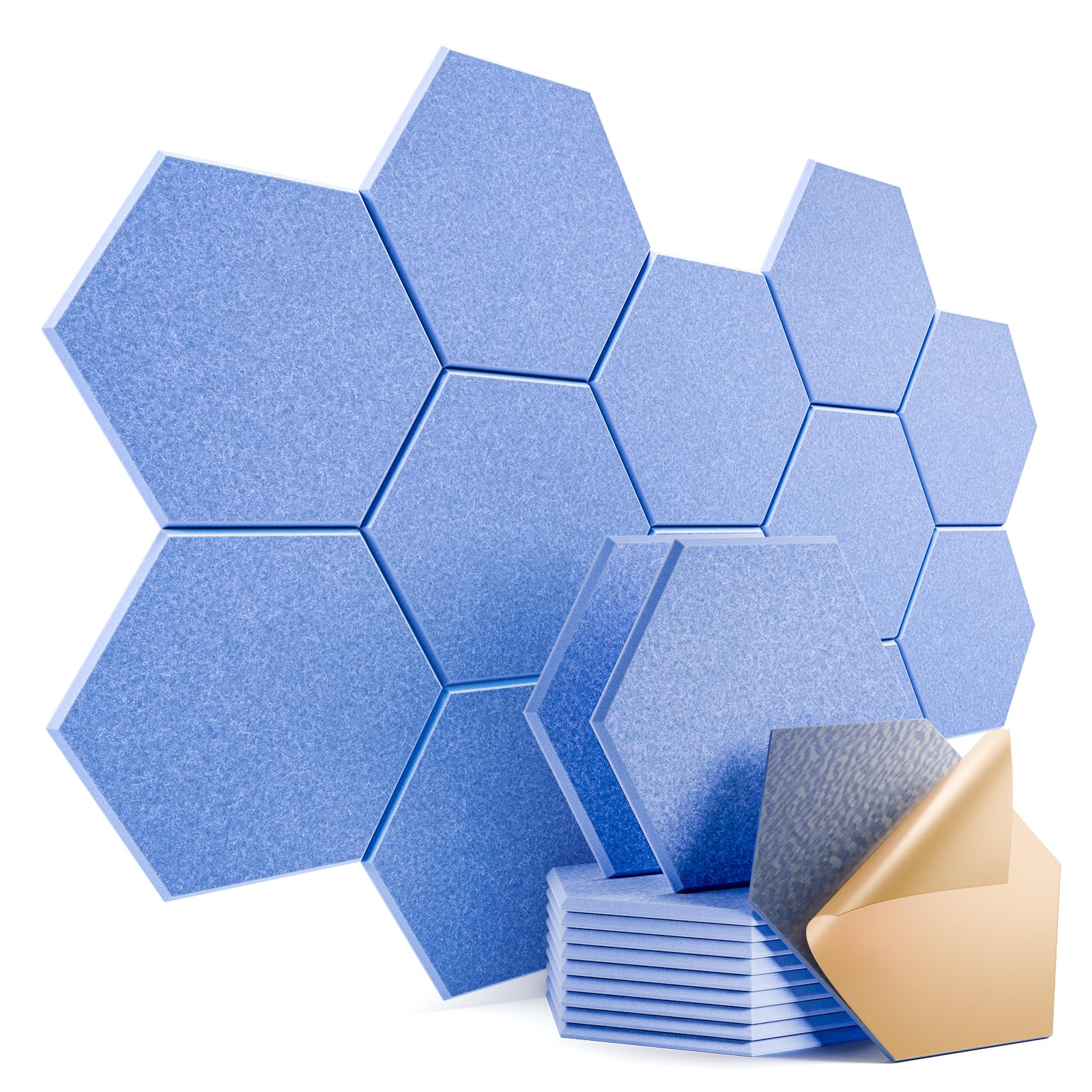12 Pack Self-adhesive Acoustic Panels 12" X 10" X 0.4" - Sound Proof Foam Panels with High Density, Stylish Hexagonal Design, Flame Resistant, Absorb Noise and Eliminate Echoes(Steel Blue)