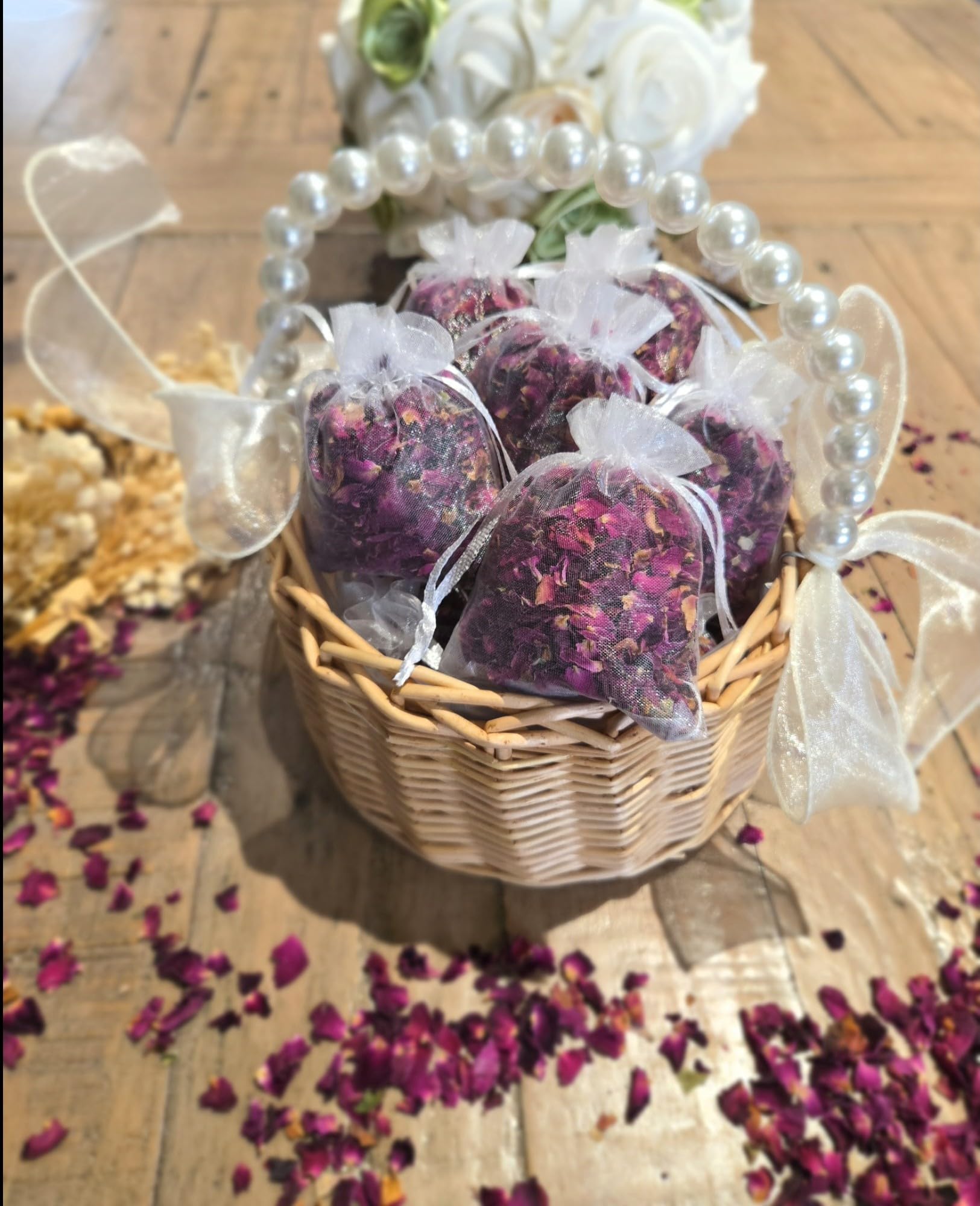 70 sacchetti di coriandoli pre-riempiti di petali di rosa per matrimoni, secchi naturali, in sacchetti di organza, coriandoli biodegradabili per ospiti e cerimonie