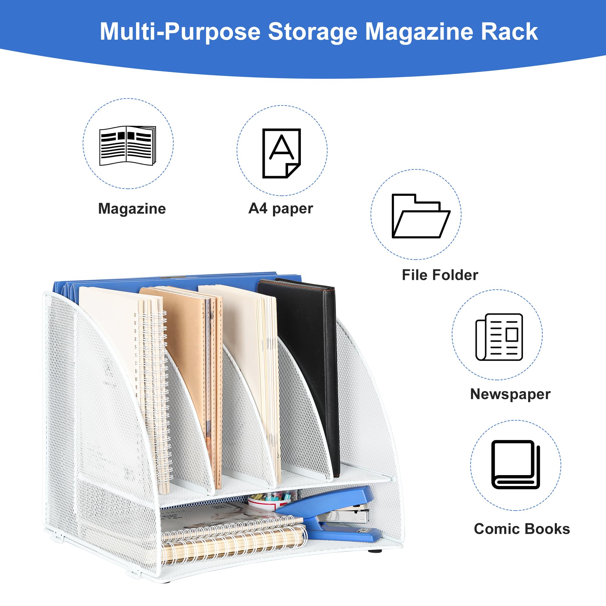 TQVAI Letter Tray Desk Tidy Organiser Document Holder Paper Storage Organiser Magazine File Holder, White - Image 4