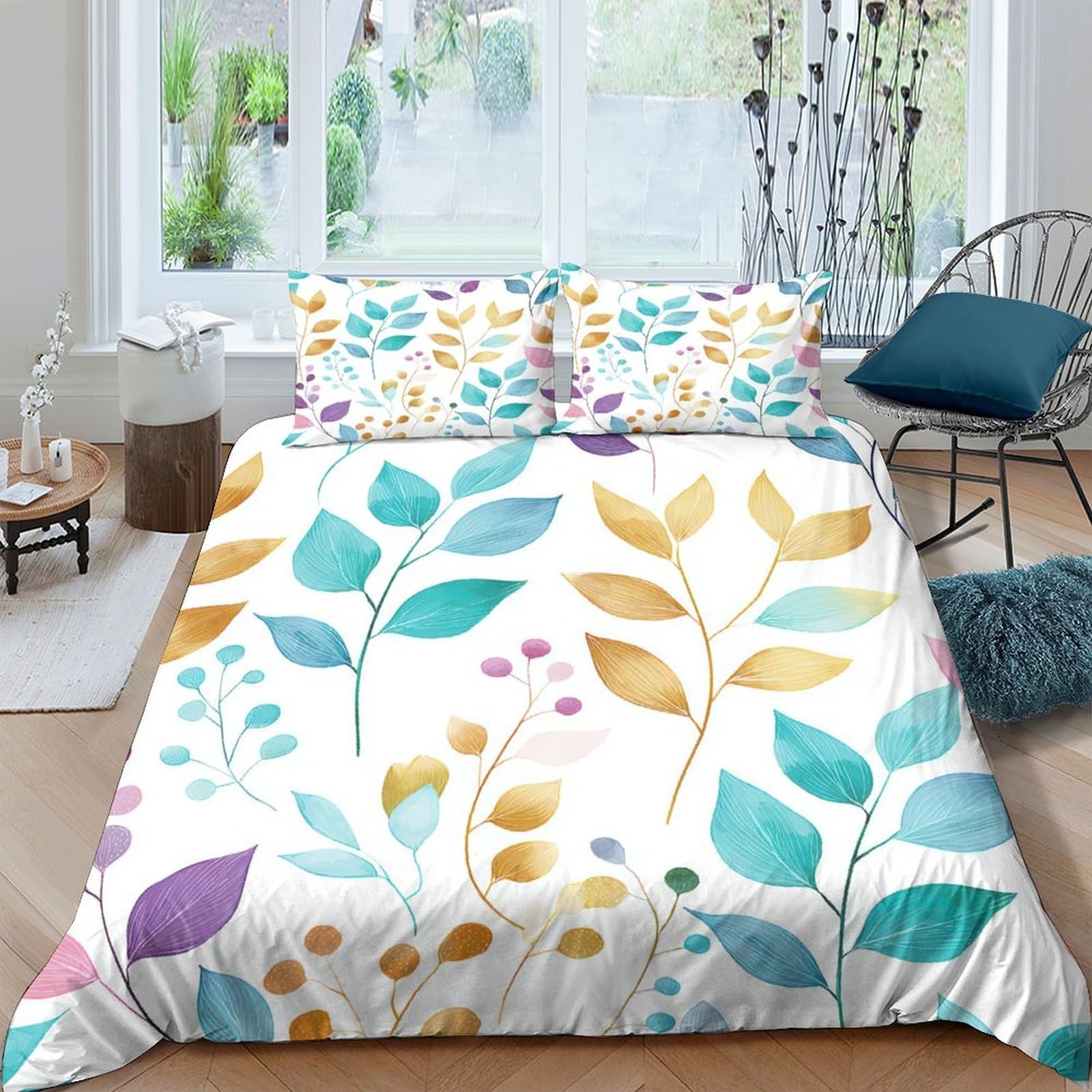 Ctjqhvkz Style-1 3D Printed Botanical Leaves Fitted Sheet Microfiber Soft Anti-Slip Watercolor Floral Bed Cover For Bedroom Dorm Easy Care Single（135X200cm）