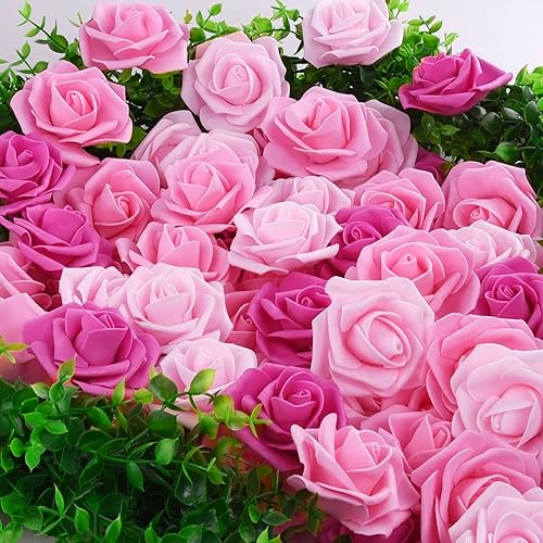 Miniatura 5 de AUSTOR 200 cabezas de rosas artificiales de espuma a granel, rosas artificiales de color rosa claro, cabezas de rosas artificiales de 3 pulgadas