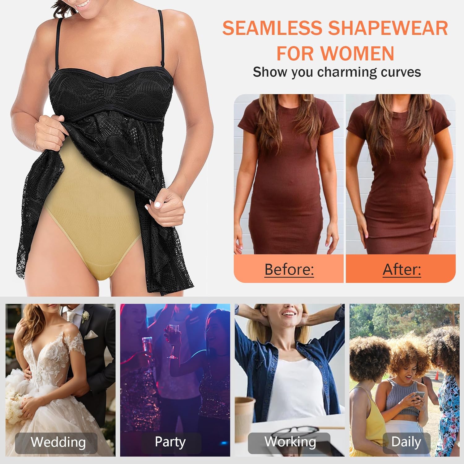 Hioffer Thong Shapewear for Women Tummy Control Seamless High Waist Shaping Thong Panties Stomach Body Shaper Underwear - Image 2