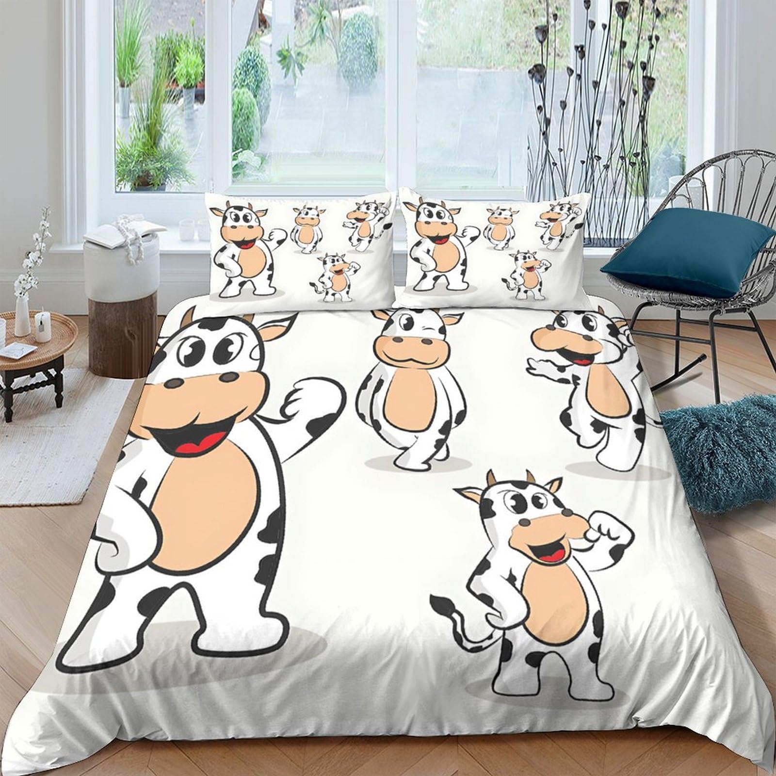 Ctjqhvkz Style-10 3D Printed Cartoon Cow Fitted Sheet Microfiber Soft Anti-Slip Bed Sheet For Bedroom Dorm Mattress Protection Decor Single（135X200cm）