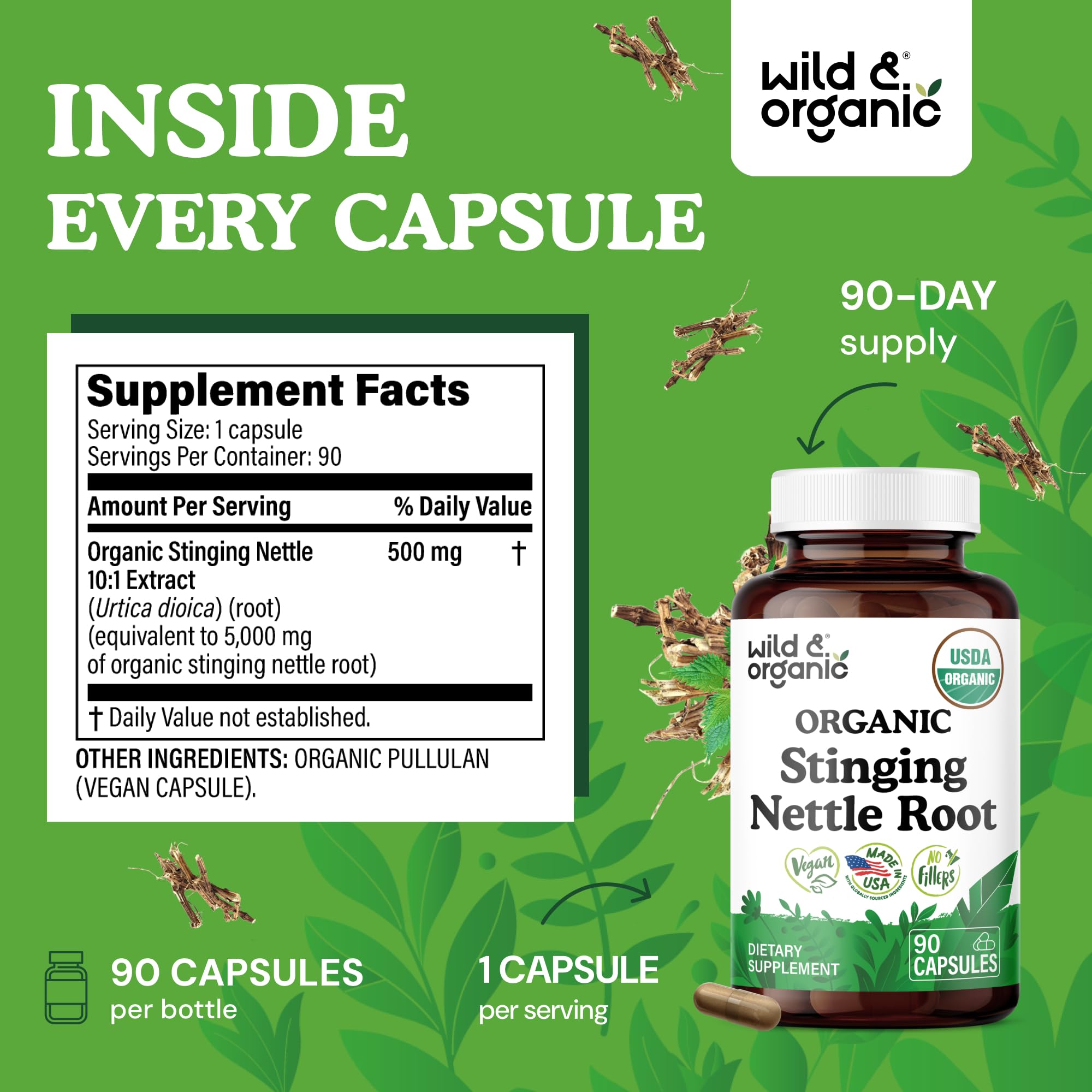 USDA Organic Stinging Nettle Root Capsules - Urinary Support - 90 Count — Amazon image 3