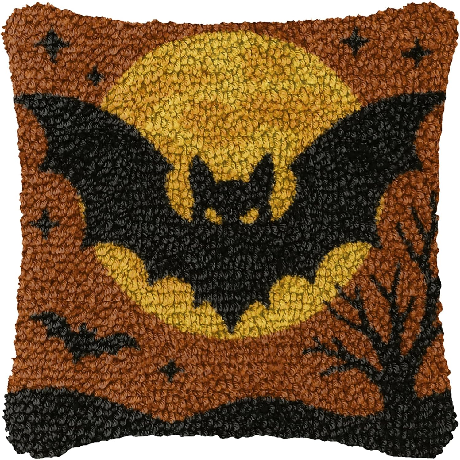 HIYIRUI Latch Hook Kits for Adults and Kids 16.9 x 16.9 inch DIY Needlework Unfinished Crocheting Pillow Kit with Color Preprinted Pattern (Halloween Theme npl0051)