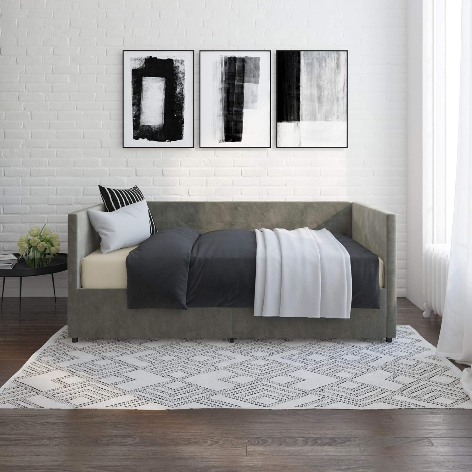 DHP Daybed with Storage Drawers, Twin, Gray Velvet Bed, Grey Velvet