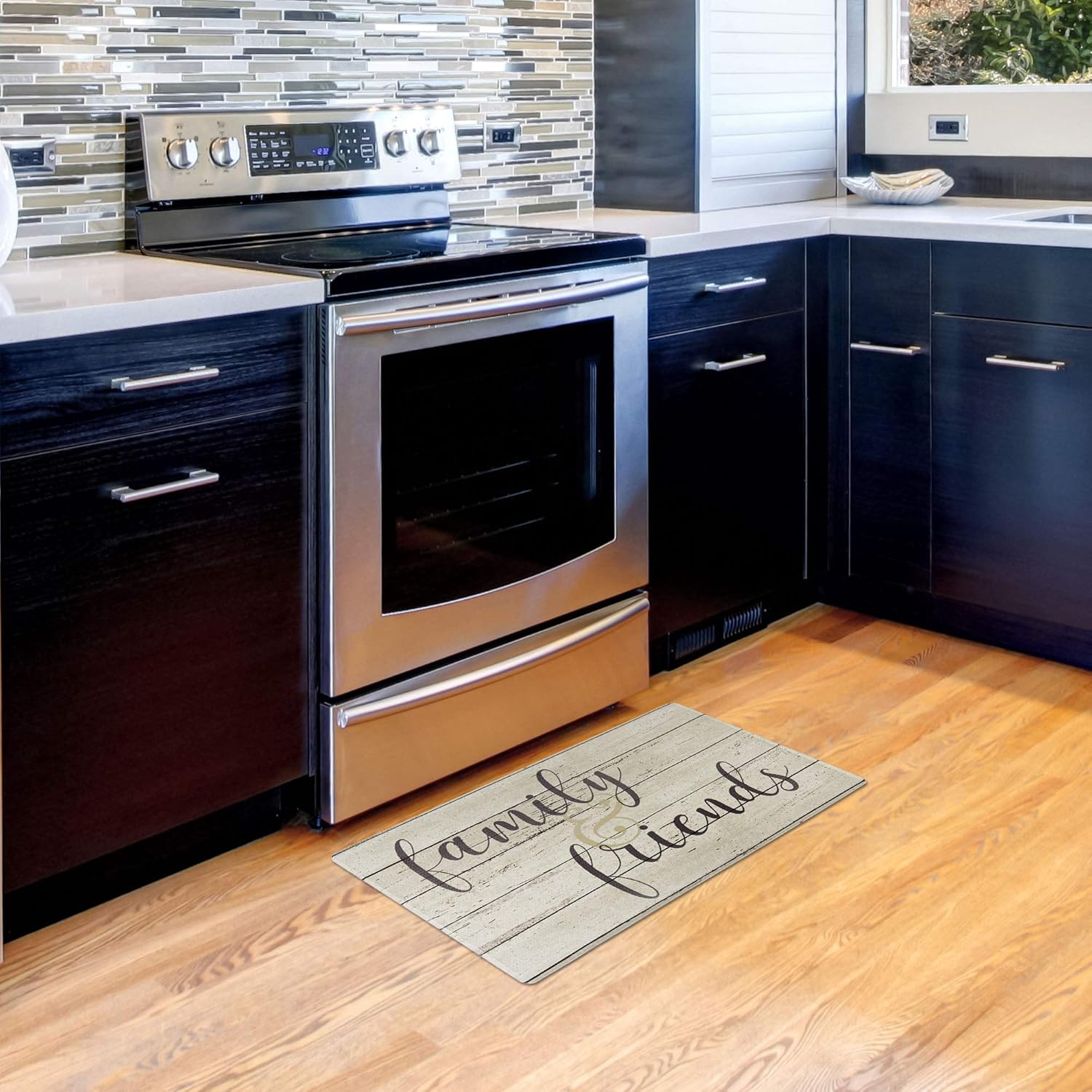 J&V TEXTILES Anti Fatigue Kitchen Mat for Floor, Embossed Themed Cushioned Kitchen Runner Rug Mat, Non Slip, Easy Wipe Clean, 1/2 Inch Thick (20x39 inches, Home Sweet Home)