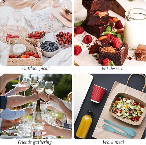 Miniatura 7 de Juego de 2 utensilios reutilizables con estuche, juego de cucharas de cuchillo y tenedor portátil para campamento, utensilios de viaje con paja de