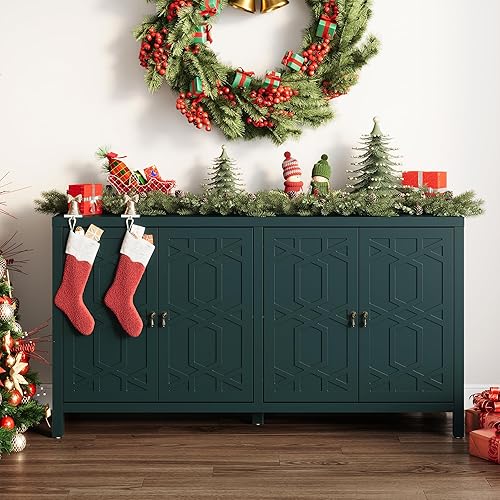 Miniatura 4 de RoyalCraft Aparador buffet con almacenamiento, gabinetes modernos de mediados de siglo de 60 pulgadas con 4 puertas y estantes ajustables, armario