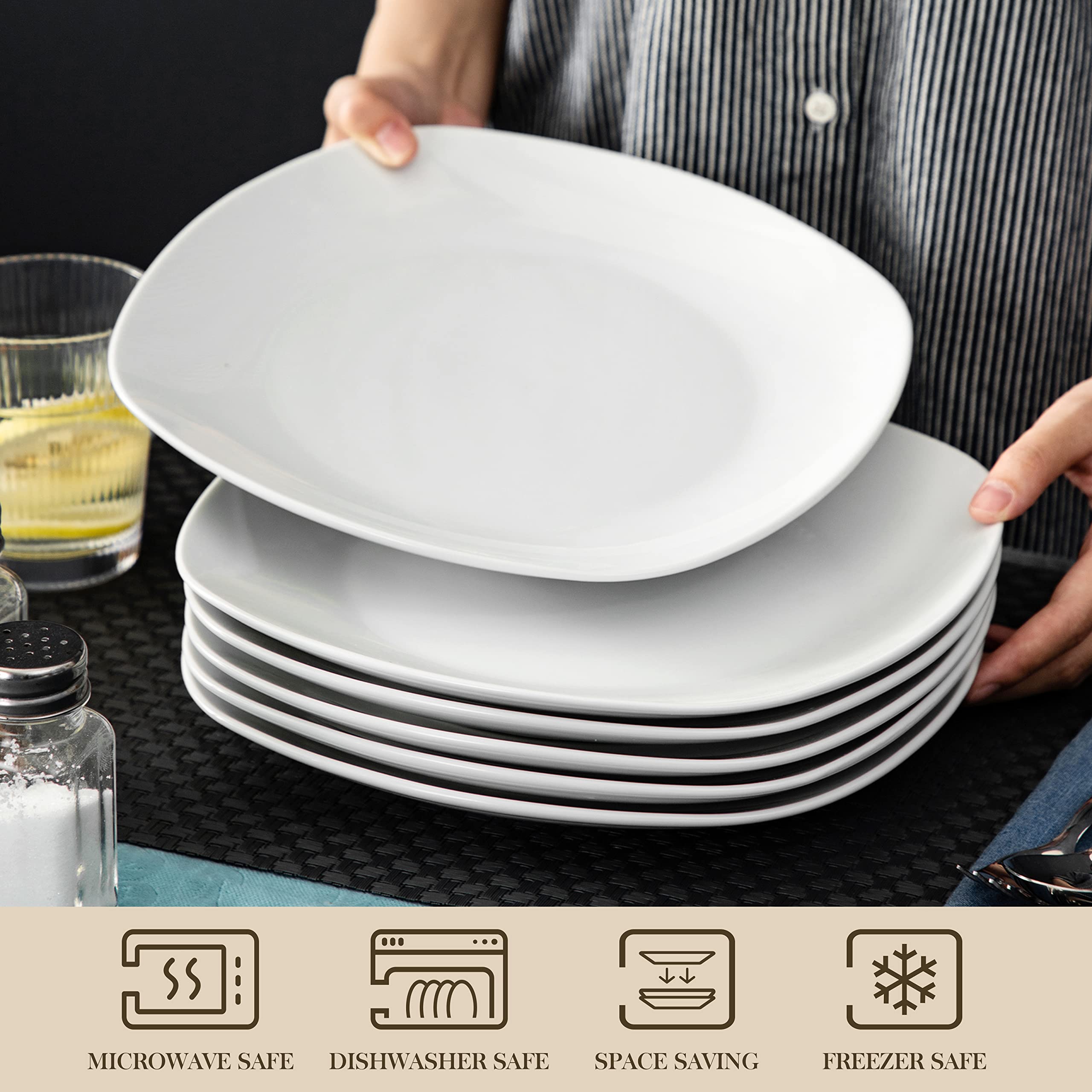 MALACASA, Série Elisa, 12pcs Assiettes Plates en Porcelaine