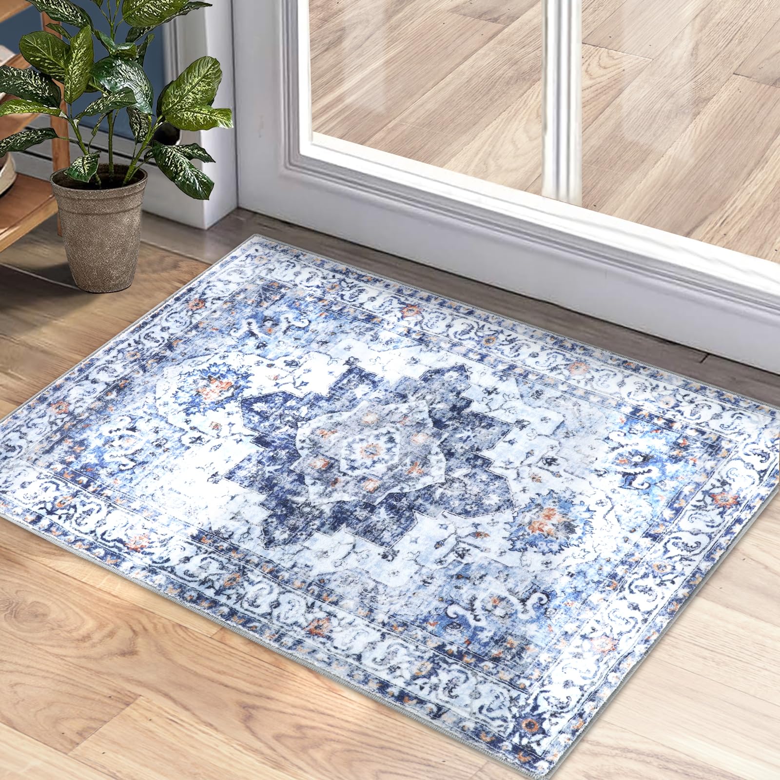 COMSLE Washable Door Mat, Front Door Mat Indoor Faux Wool Absorbent Small Rugs for Entryway Distressed Throw Rug Non-Slip Accent Floor Carpet for