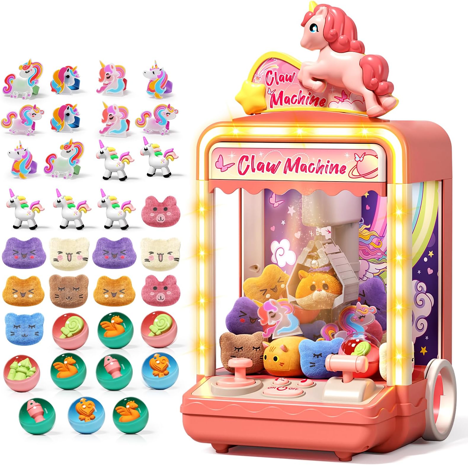 35 PCS Kids Claw Machine, Mini Candy Vending Grabber, Prize Dispenser Toys for Girls and Boys, Electronic Claw Game Machine for Party Birthdays with Lights Sound