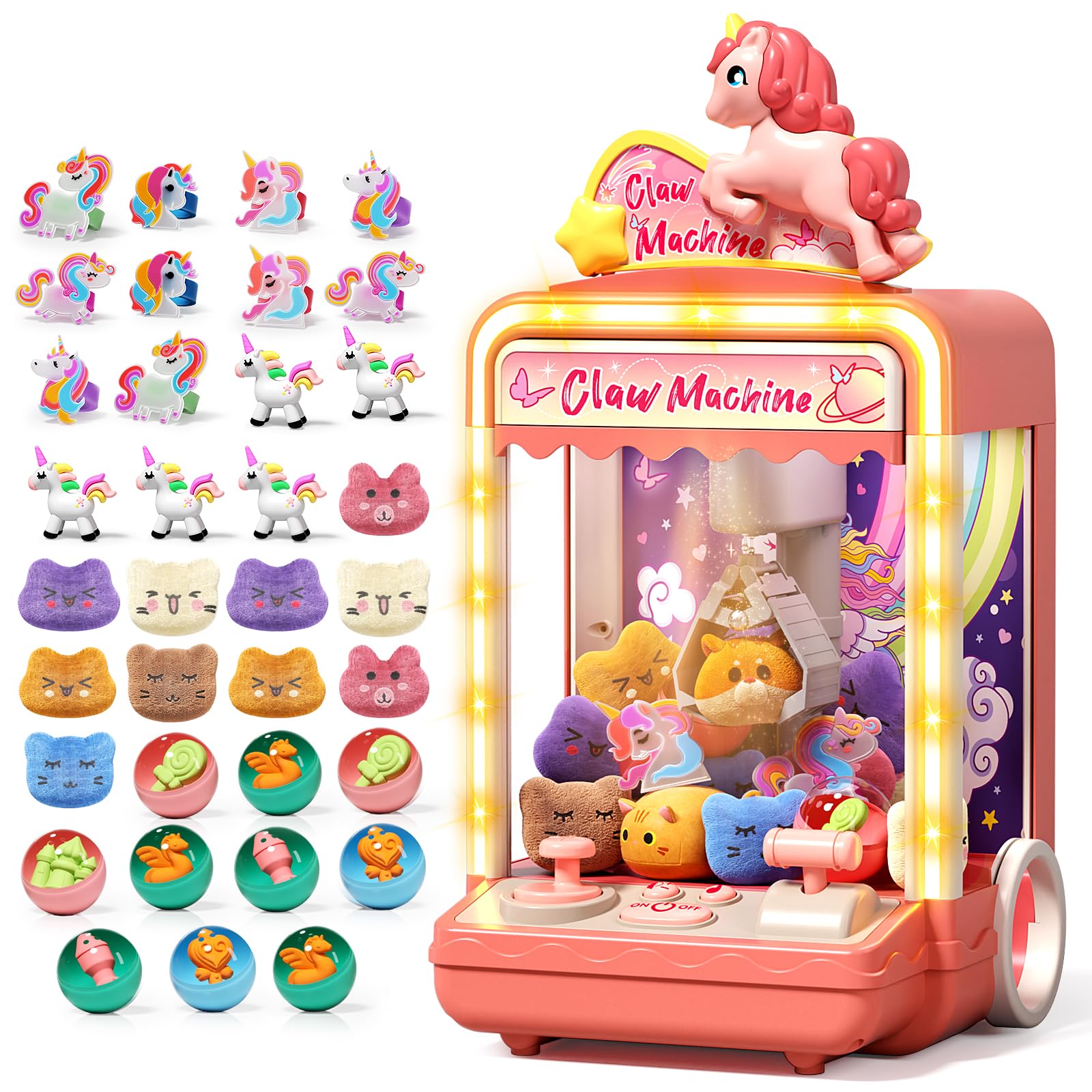 35 PCS Kids Claw Machine, Mini Candy Vending Grabber, Prize Dispenser Toys for Girls and Boys, Electronic Claw Game Machine for Party Birthdays with Lights Sound