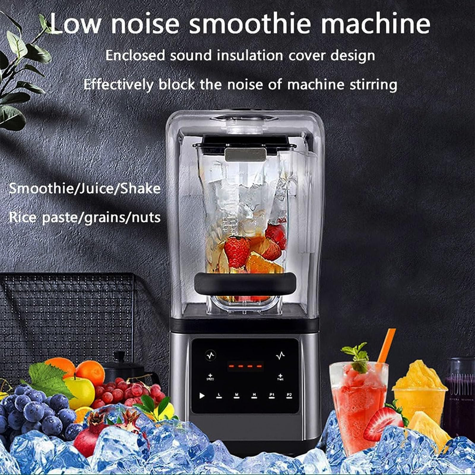 Ice Slush Machine - Mini licuadora silenciosa para batidos, cócteles y té helado, potencia máxima de 1800 W con caja de sonido