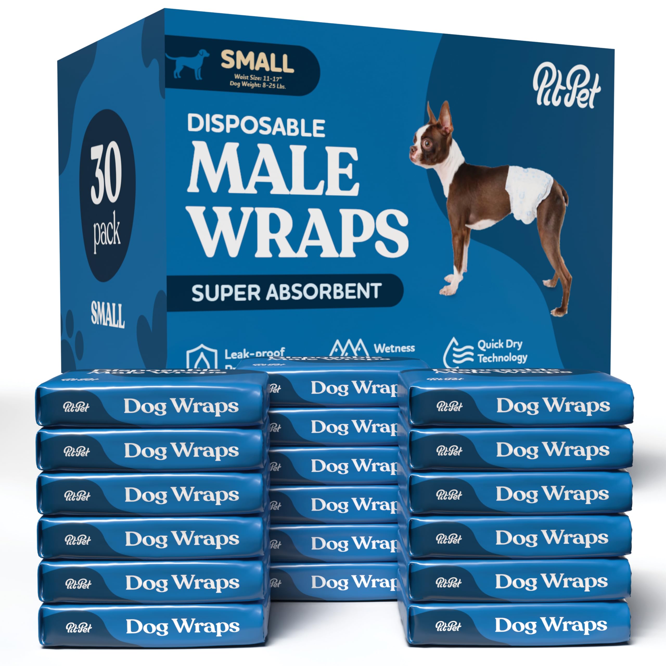 Comfortable Male Dog Diapers - 30-Pack Super Absorbent Disposable Male Dog Wraps- FlashDry Gel Technology, Wetness Indicator Doggie Diapers- Leakproof Belly Wraps for Incontinence, Excitable Urination