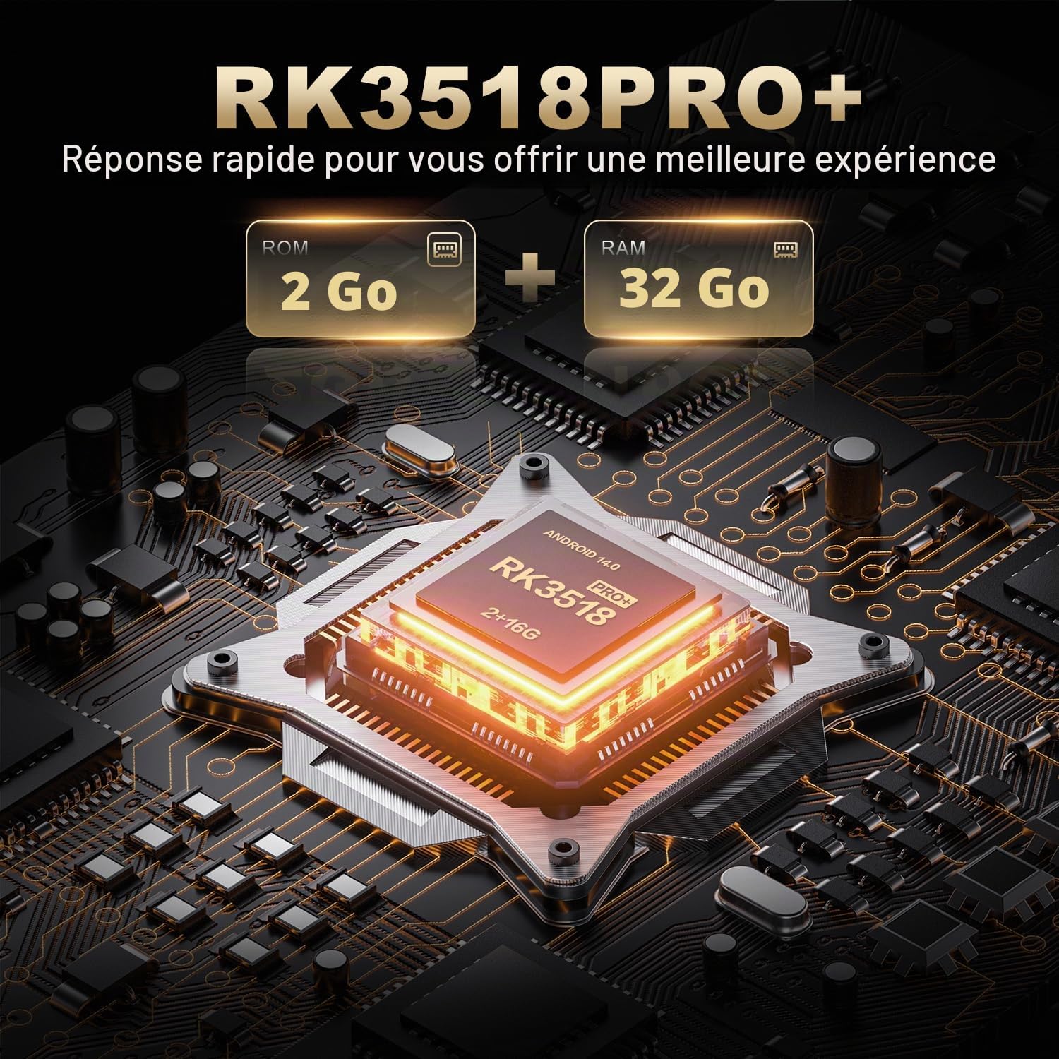 GREVA Android 14.0 TV Box, Résolution 8K UHD Android Box 2 Go RAM 32 Go ROM, Smart TV Box Android 3D HD RK3518mini Quad-Core 64 Bits, Double Wi-FI 6 2,4 GHz/5 GHz LAN Enternet 10/100 Mbps BT 5.0
