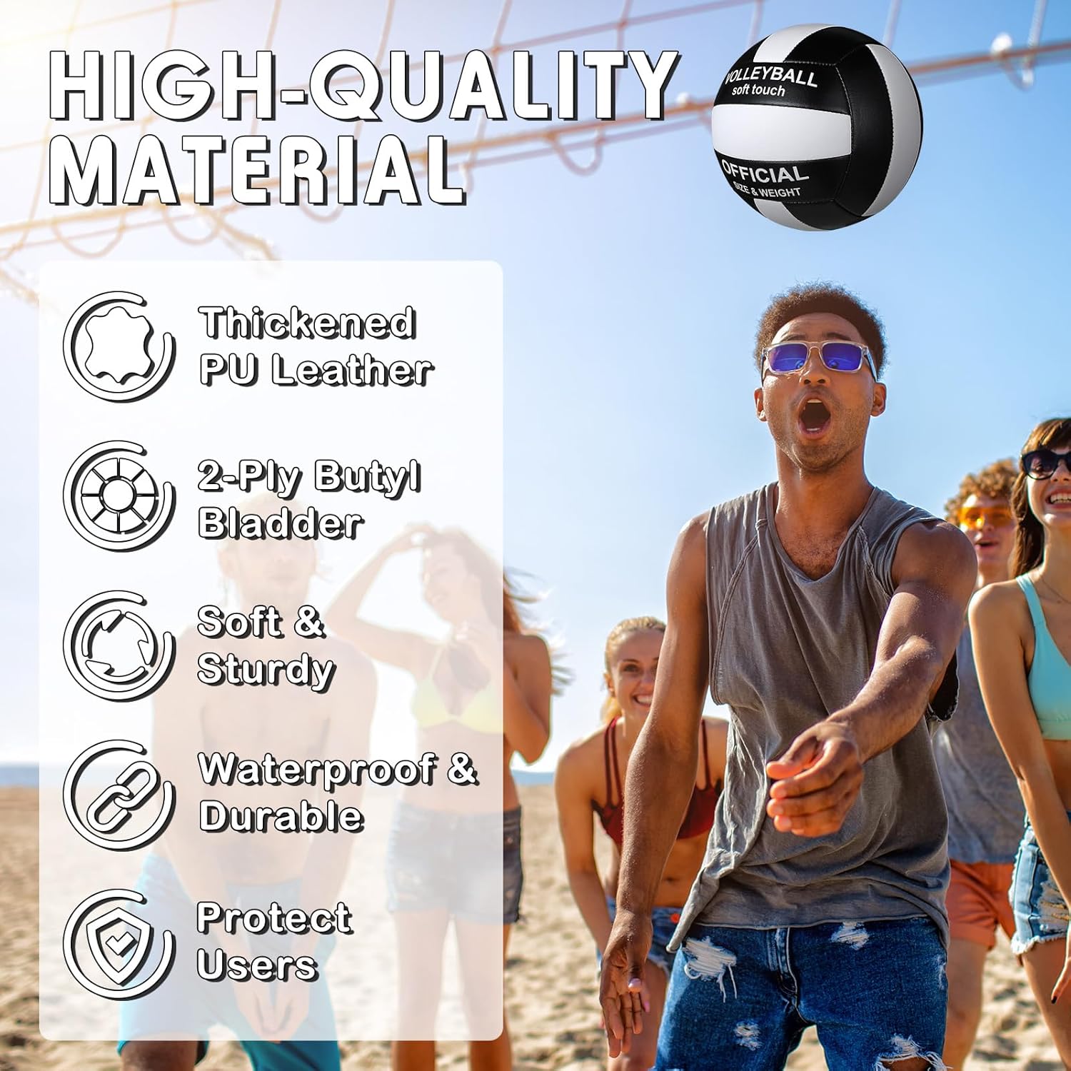 Honoson 3 Pack Official Size 5 Volleyball Balls with Pump PU Leather Soft Indoor Outdoor Volley Ball Training Game Beginner Practice Beach Pool Play Gym Back to School