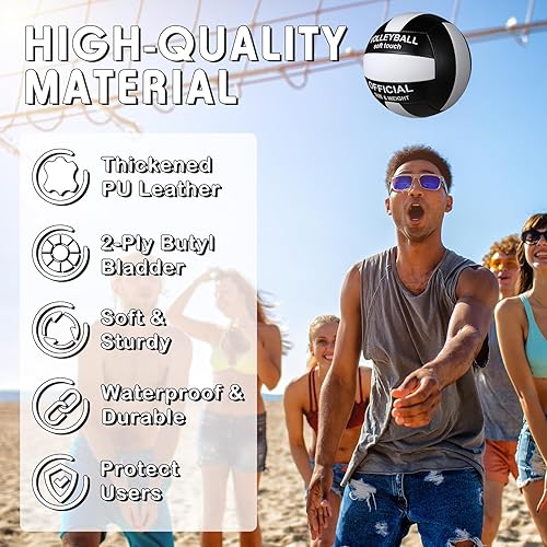 Miniatura 3 de Honoson Pelota de voleibol suave impermeable de tamaño 5 con bomba para niños, jóvenes y adultos, para interiores y exteriores, playa, gimnasio,