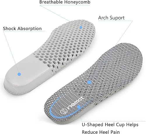 Miniatura 2 de riemot 2 pares de plantillas de zapatos para hombre, transpirables, con diseño de panal de abeja, con soporte de arco, amortiguación suave,