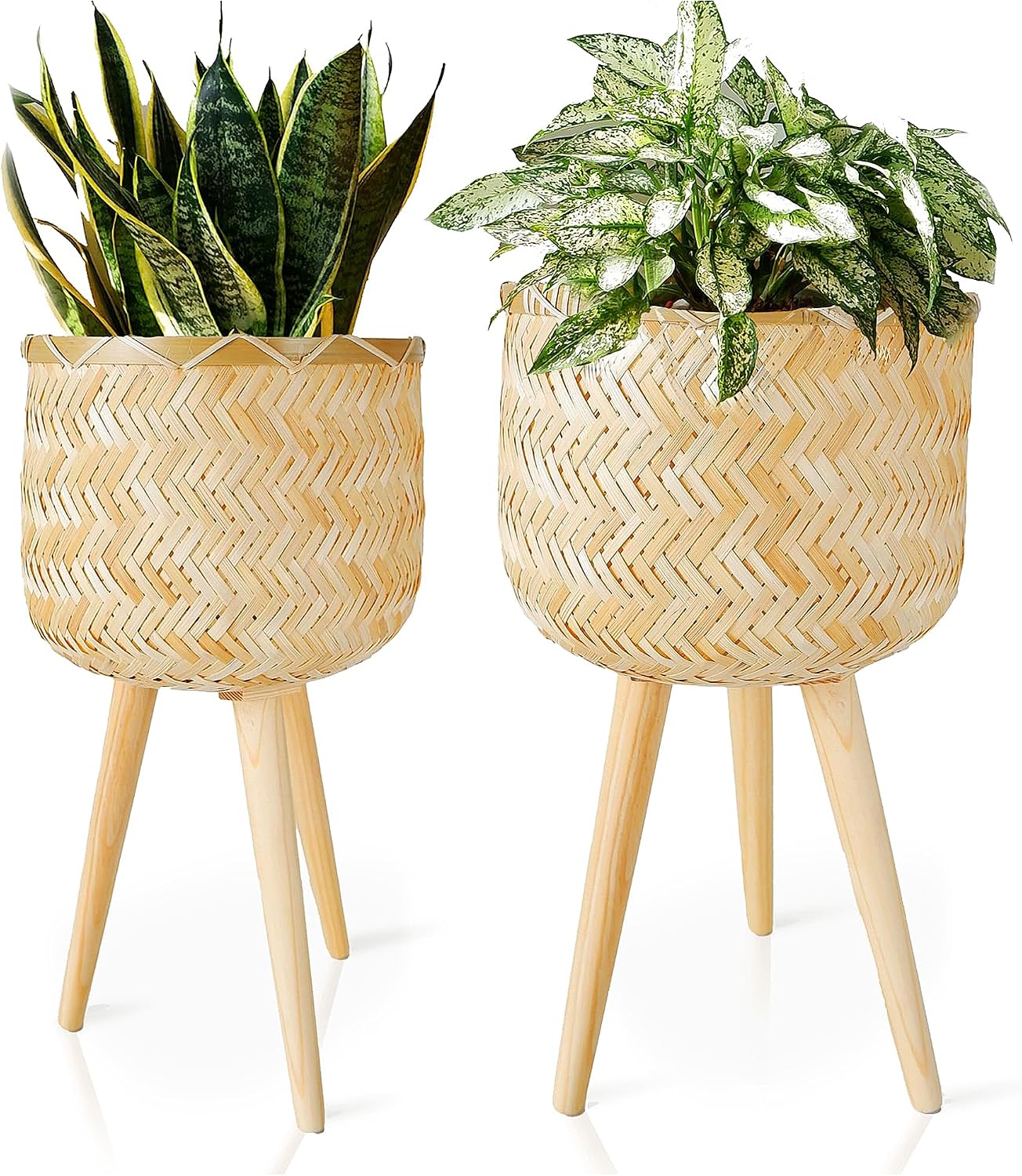 Amazon.com : Chi An Home Bamboo Indoor Wicker Planters with Stands, Set