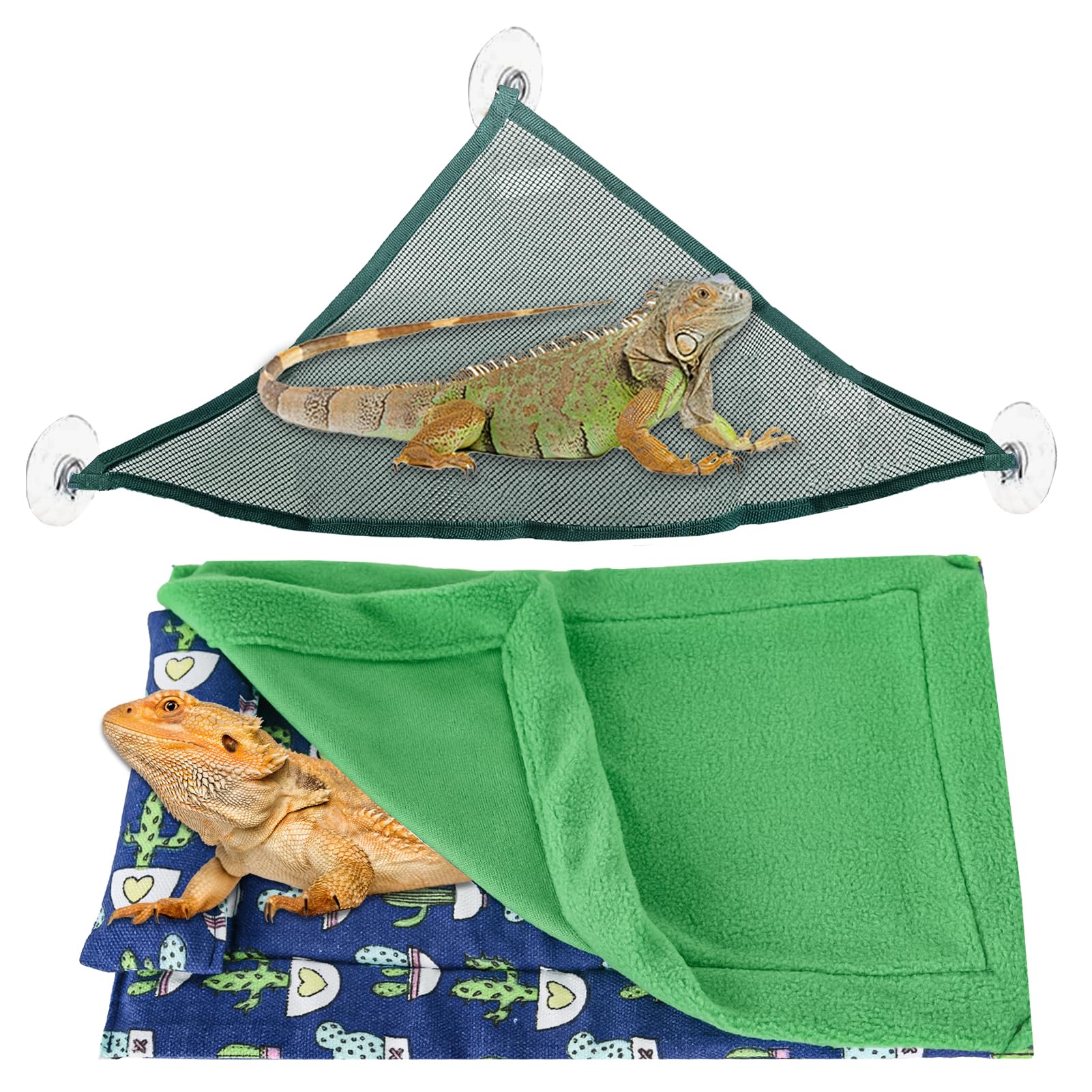 TRINKA Bearded Dragon Bed with Reptile Hammock Lounger Hanging Bed Set - Pets Hide Habitat Shelter, Soft Warm Sleeping Bag with Pillow and Blanket - Idea for Bearded Dragon, Leopard Gecko, Lizard