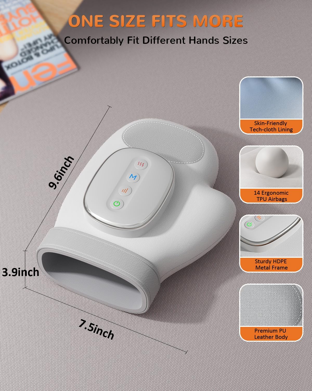 Hand Massager with Heat and Compression: Cordless Hand Massage Glove with 3 Modes, 5 Intensity & 3 Heat Therapy for Arthritis Carpal Tunnel Pain Relief-Valentine's Birthday Gifts for Women, Men(Gray) - Image 6