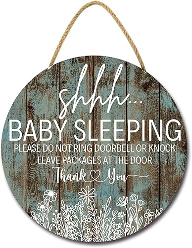Miniatura 5 de Letrero de sueño de bebé para puerta delantera, con texto en inglés Please Do Not Ring, colgador de puerta de madera para decoración de porche al