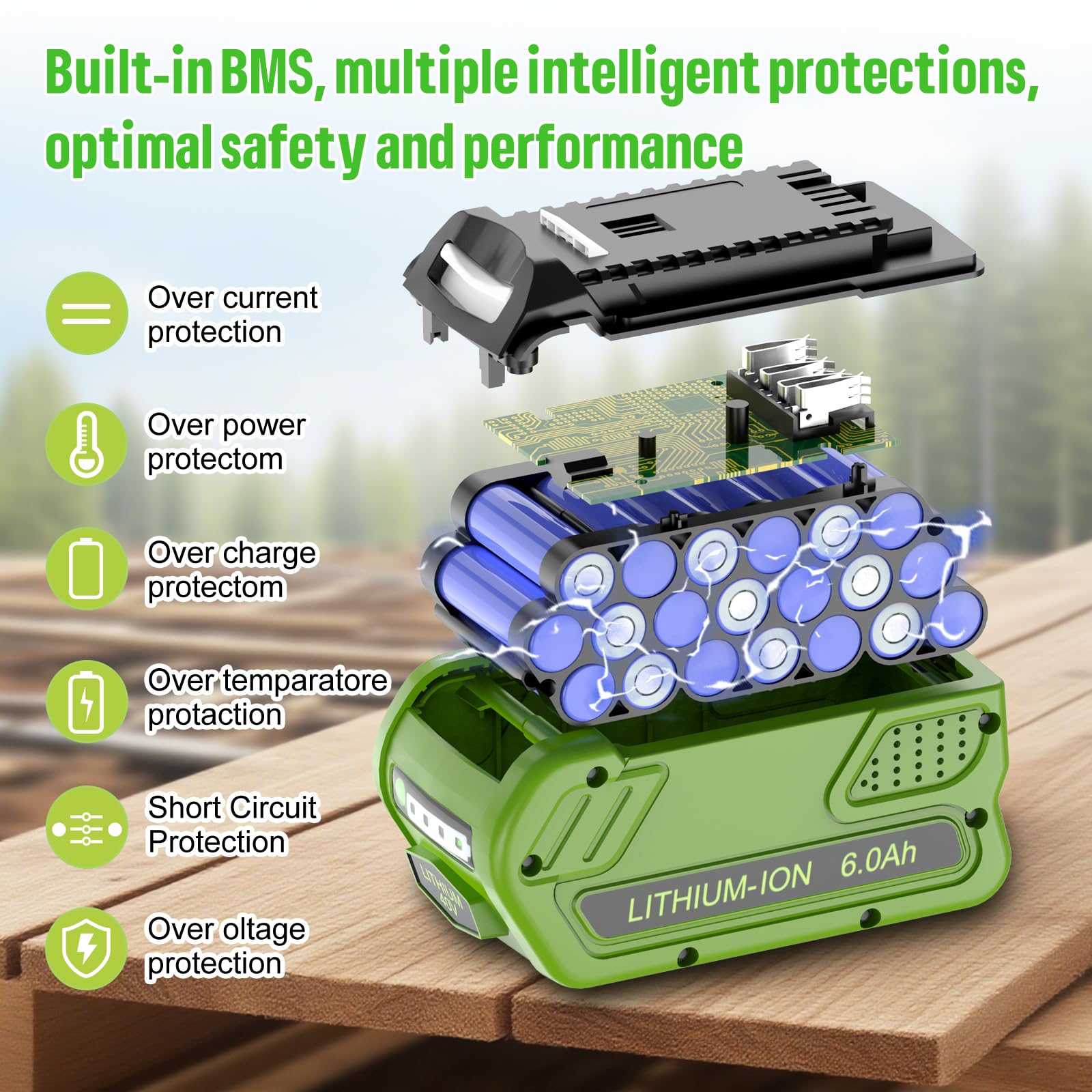 40V 6Ah DREAMDASH Batterie, Remplacement pour Greenworks G40B5 G40B4 G40B2