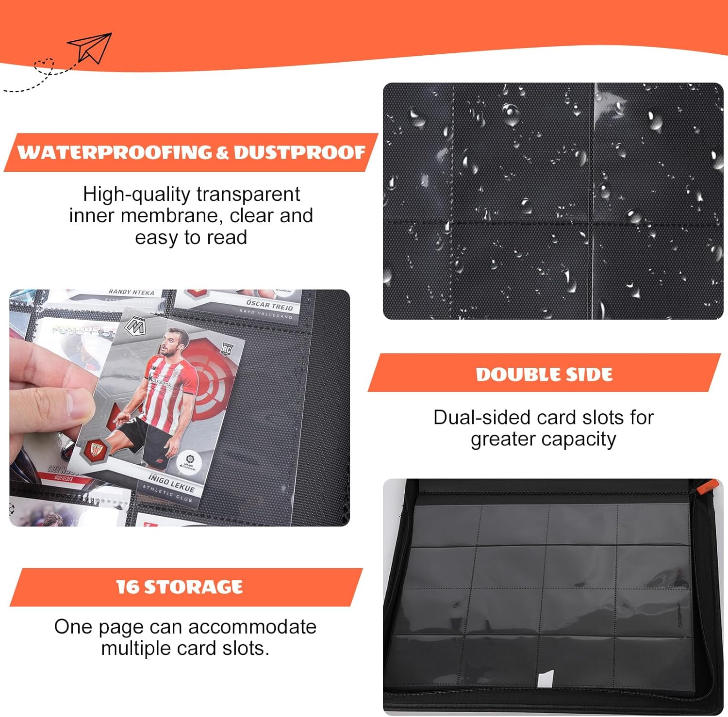 16 Pocket Card Binder with Baseball Pattern – Holds 1024 Cards, 16-Pocket Side Loading Pages, Zippered Hardcover for Trading Cards, Sports Cards, Baseball Cards & Collectibles