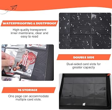 16 Pocket Card Binder – Holds 1024 Cards, 16-Pocket Side Loading Pages, Zippered Hardcover for Trading Cards, Sports Cards, Baseball, Football, Basketball & Collectibles