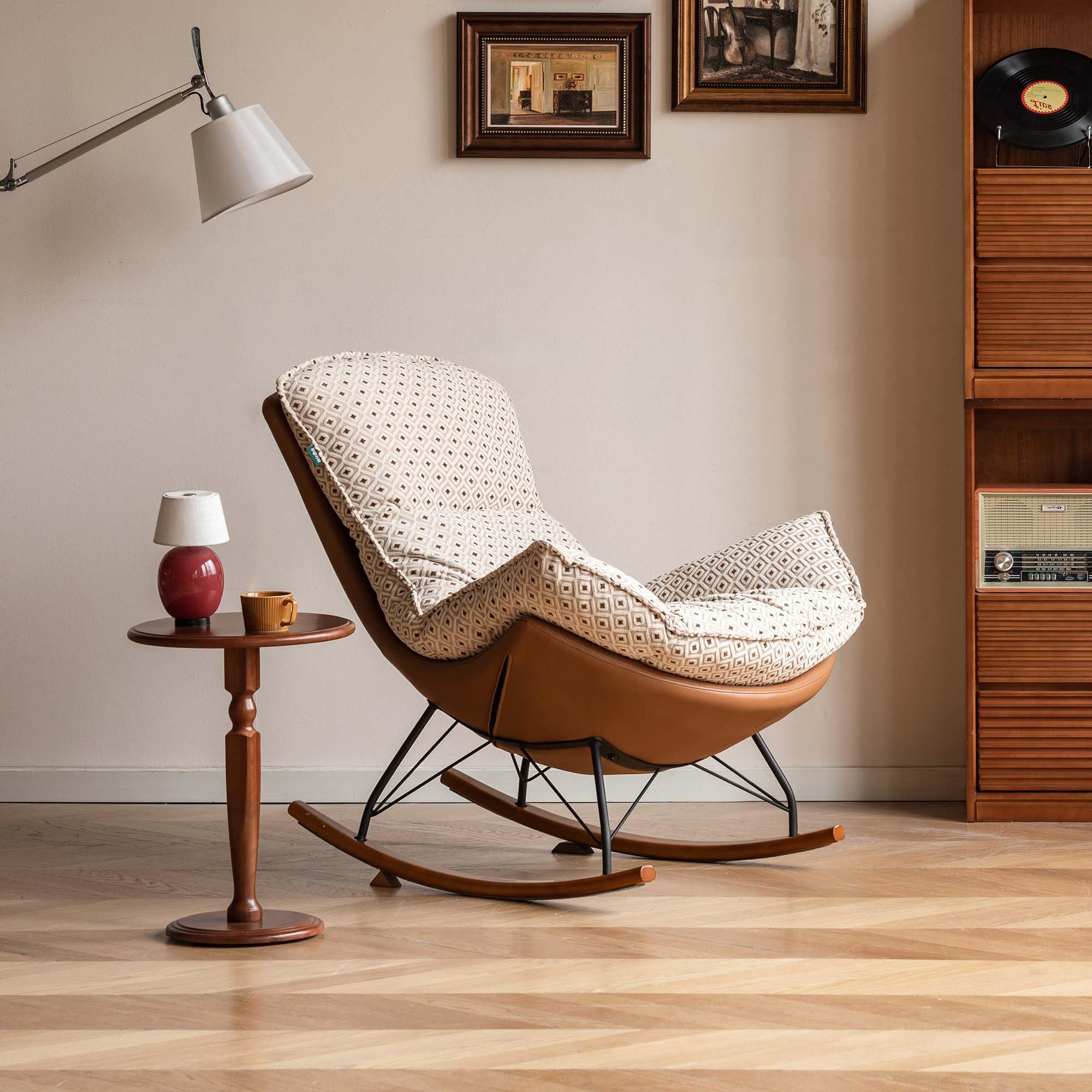 YESWOOD Moderner Schaukelstuhl, eiförmig, gepolstert, Akzentwippe, abnehmbare Kissen, Massivholzbeine und Metallrahmen, Wohnzimmer, Schlafzimmer, Kinderzimmer