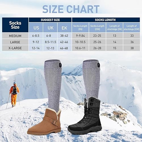 Miniatura 2 de Calcetines calefactables, recargables y lavables 2023 mejorados, 12 horas de tiempo máximo de calentamiento, calcetines térmicos para hombres y