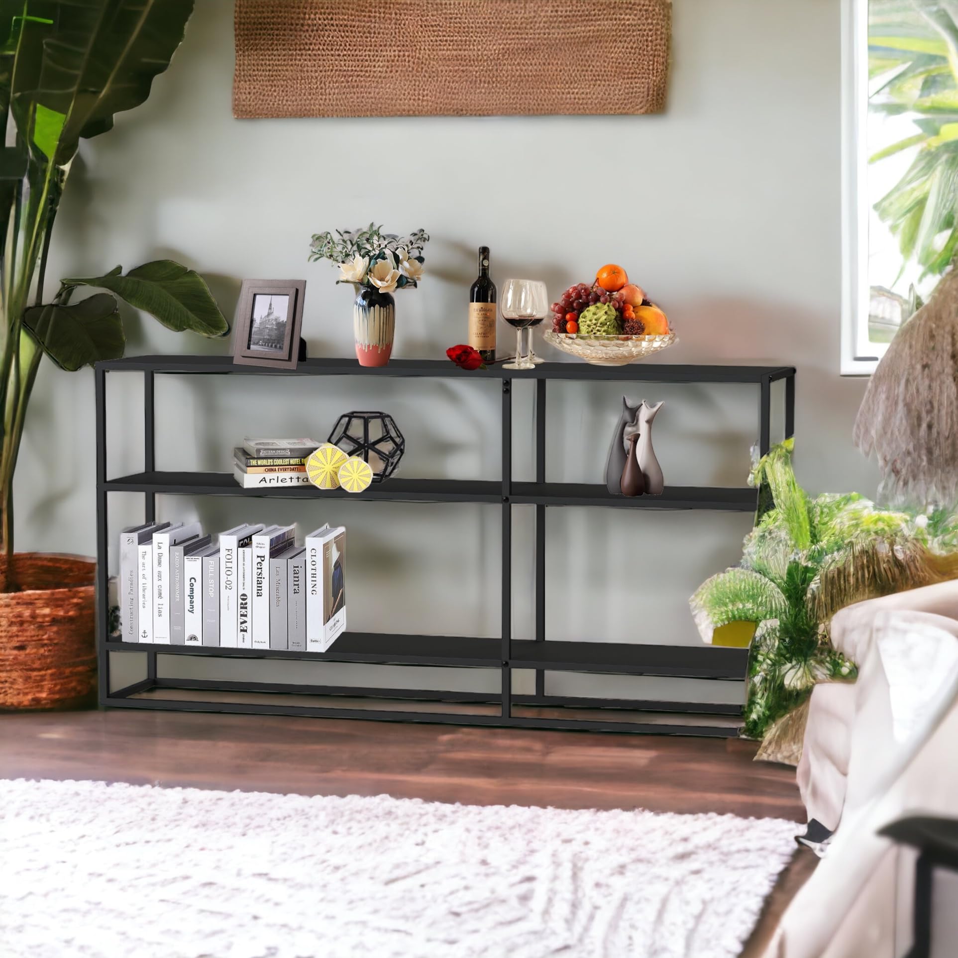 DanDiBo 96471 - Tavolo consolle sottile in metallo, con 3 ripiani, 140 x 70 x 25 cm, scaffale in metallo con ripiano