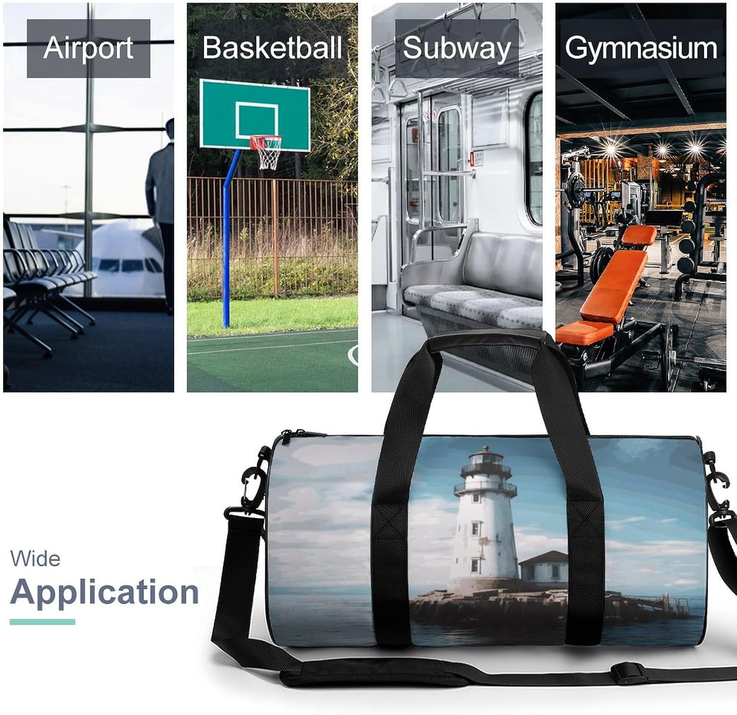 Gym Bags Small Light House Ocean Duffel Bag Overnight Bag with Shoe Compartment Carryon Bag for Men Women