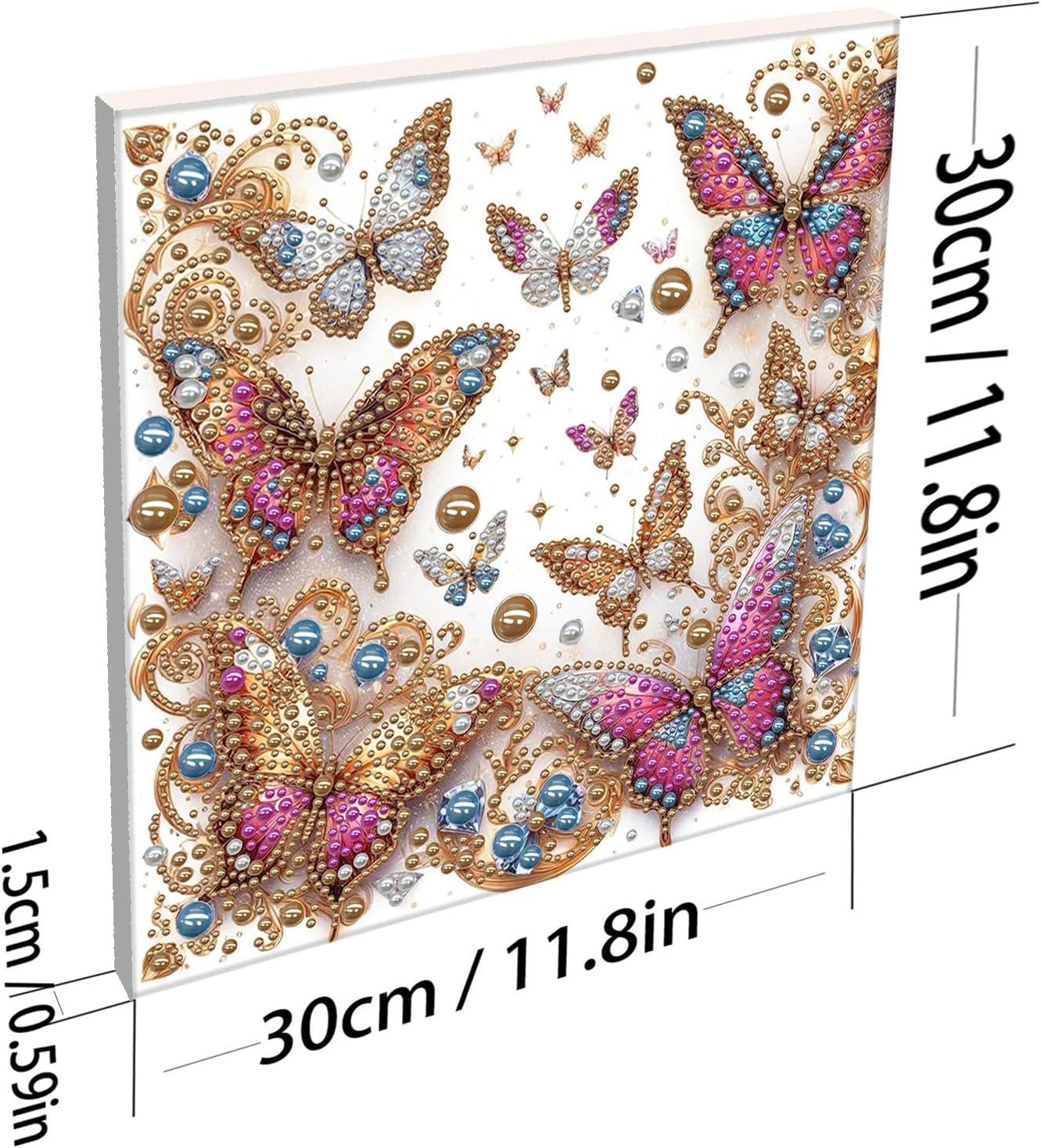 POETRYDRAW DIY Diamond Pearl Painting Kit for Adults Gold Butterfly, Beginner Friendly Craft Kits with Frame 30x30cm, Home Decor Housewarming Gift, Diamond Dots Beads Canvas Art for Wall Decor
