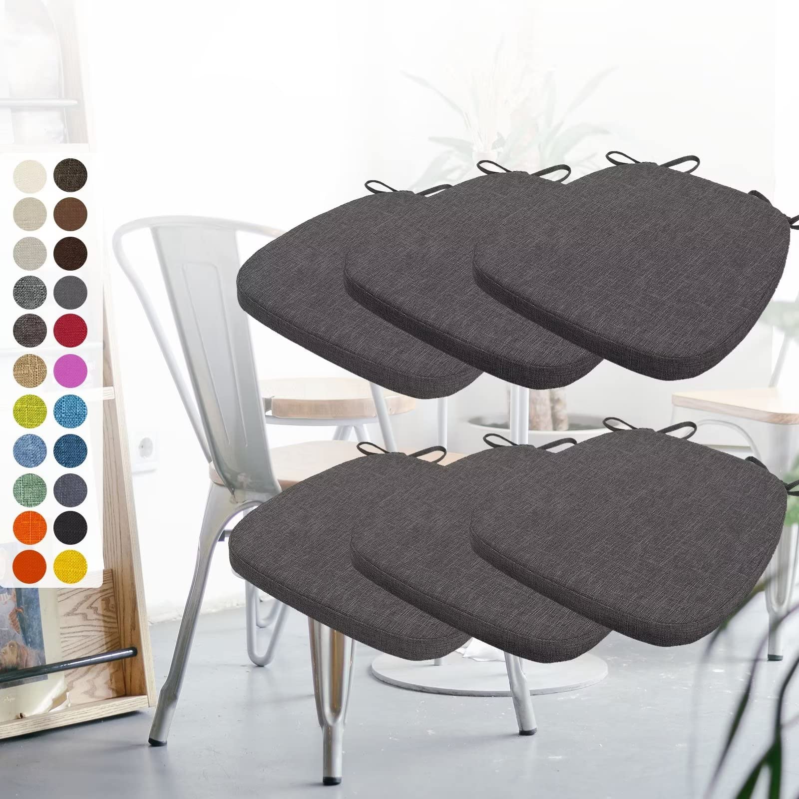 Coussins de Chaise 40x38 Set de 6 - Galettes de Siège Déhoussables Gris