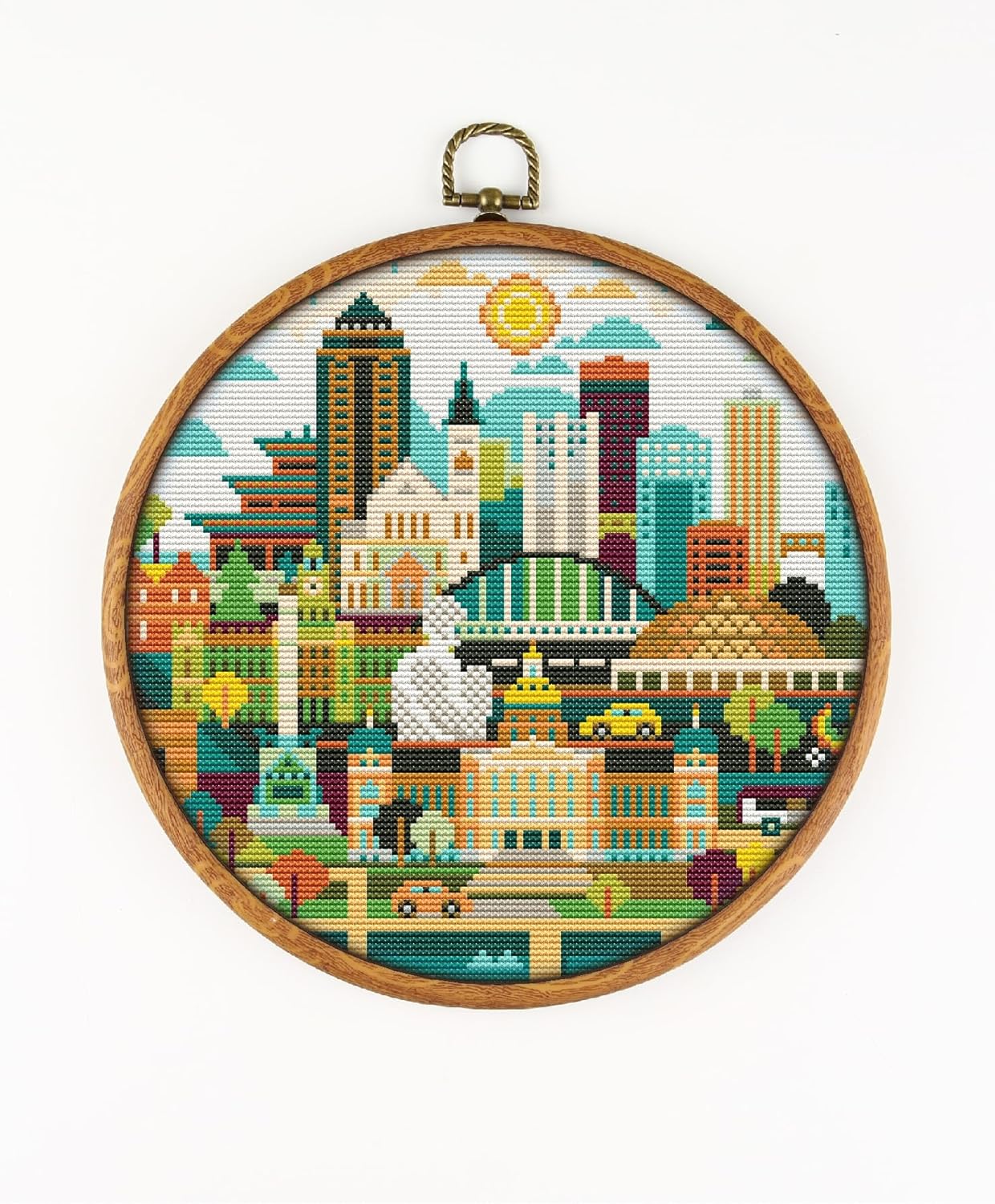 Des Moines Iowa USA CS2294-1 - Counted Cross Stitch KIT#2. Set of Threads, Needles, AIDA Fabric, Needle Threader, Embroidery Clippers and Printed Color Pattern Inside.