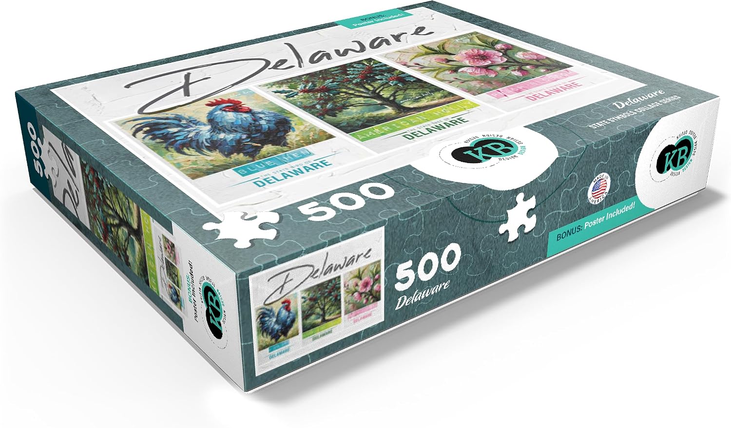 MyPuzzle Delaware: Bird, Tree, Flower- State Symbols Collage Series - Premium 500 Piece Jigsaw Puzzle for Adults