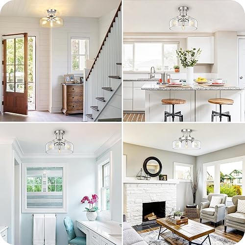 Miniatura 7 de Lámpara de techo semiempotrada de 3 luces, moderna lámpara de techo industrial de vidrio con base E12, lámpara de techo semiempotrada de metal para