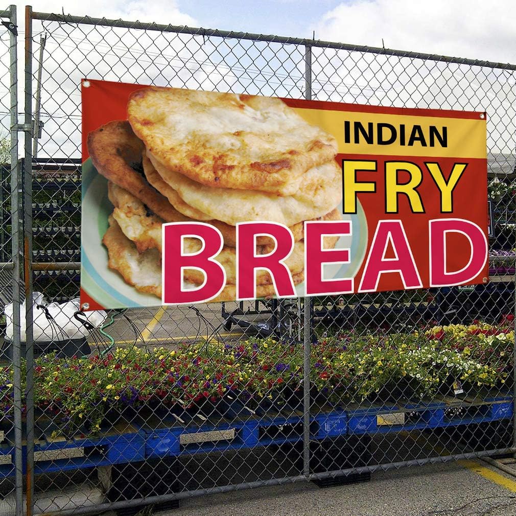 Vinyl Banner Multiple Sizes Indian Fry Bread Advertising Printing Restaurant & Food Outdoor Weatherproof Industrial Yard Signs Brown 4 Grommets 24x36Inches