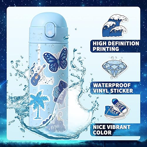 Miniatura 2 de Paquete de 100 calcomanías estéticas azules para niñas, vinilo, calcomanías impermeables para laptop, botellas de agua, automóvil, bicicleta,