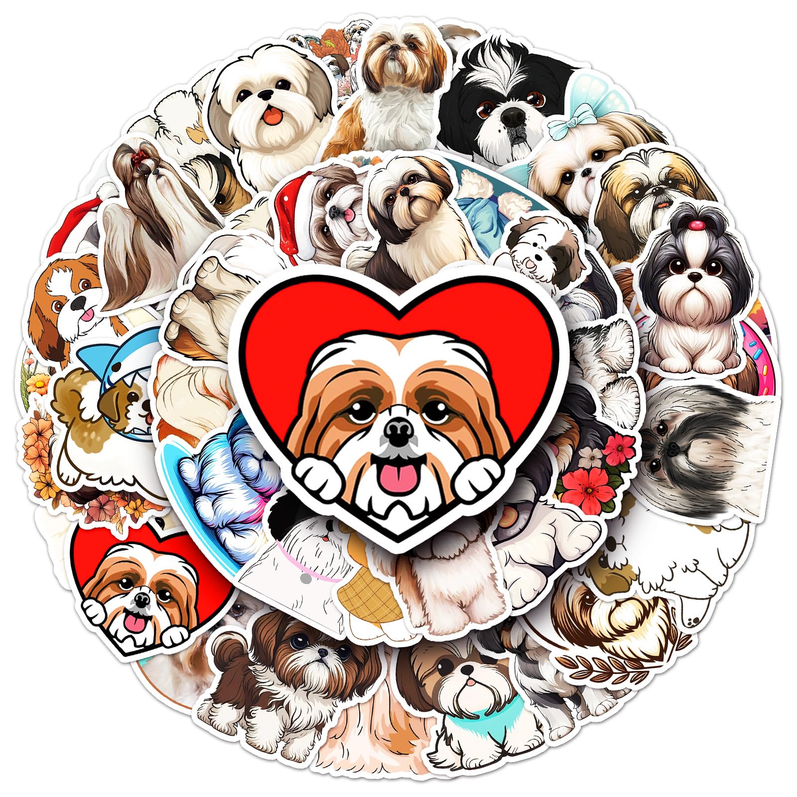 50Pcs Shih Tzu Stickers Laptop Car Scrapbook Phone Skateboard Suitcase Luggage Bike Shih Tzu Stickers Vinyl Waterproof Aesthetic Personalised Stickers for Teens Boys Girls Adults