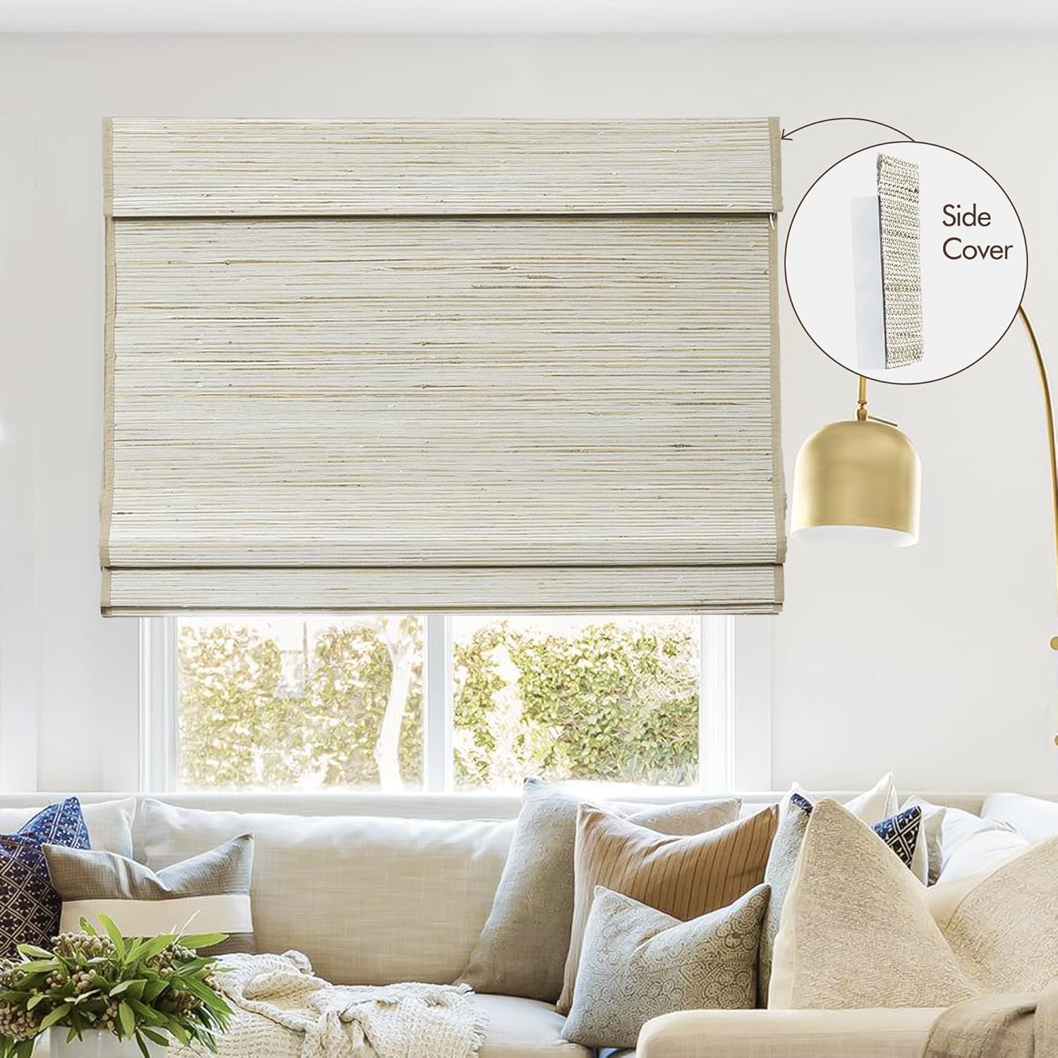 TWOPAGES Natural Cordless Jute Bamboo Blended Roman Shade Light Filtering Privacy Shade Custom Made Roman Blind Window Treatment for Kitchen Windows, Install Hardware Included, 1 Piece, Licorice