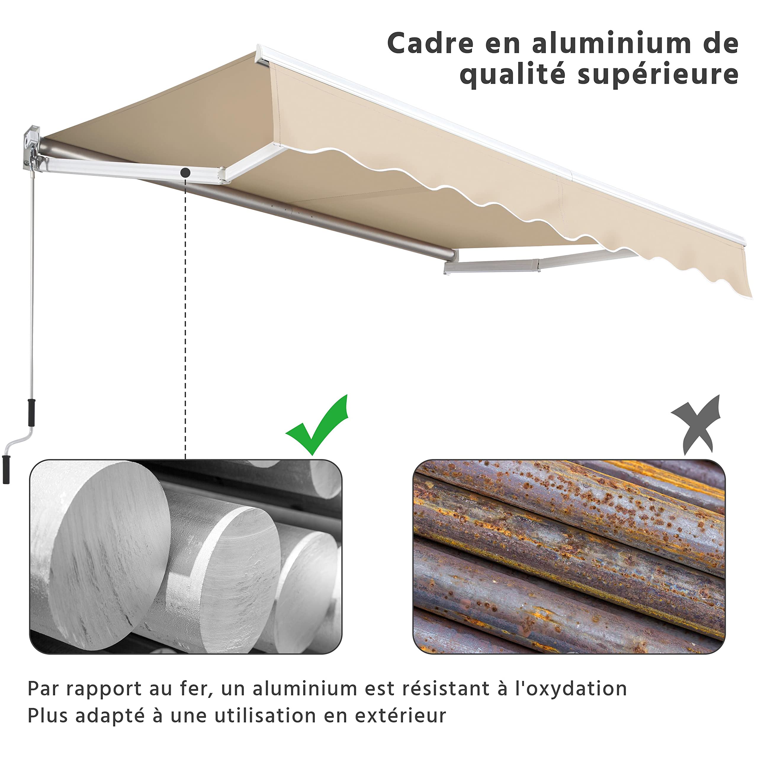 Abician Auvent Rétractable de Contrôle Manuel, Store Banne de Balcon pour Terrasse, Patio, Café, Porche, Restaurant 250 x 200 cm