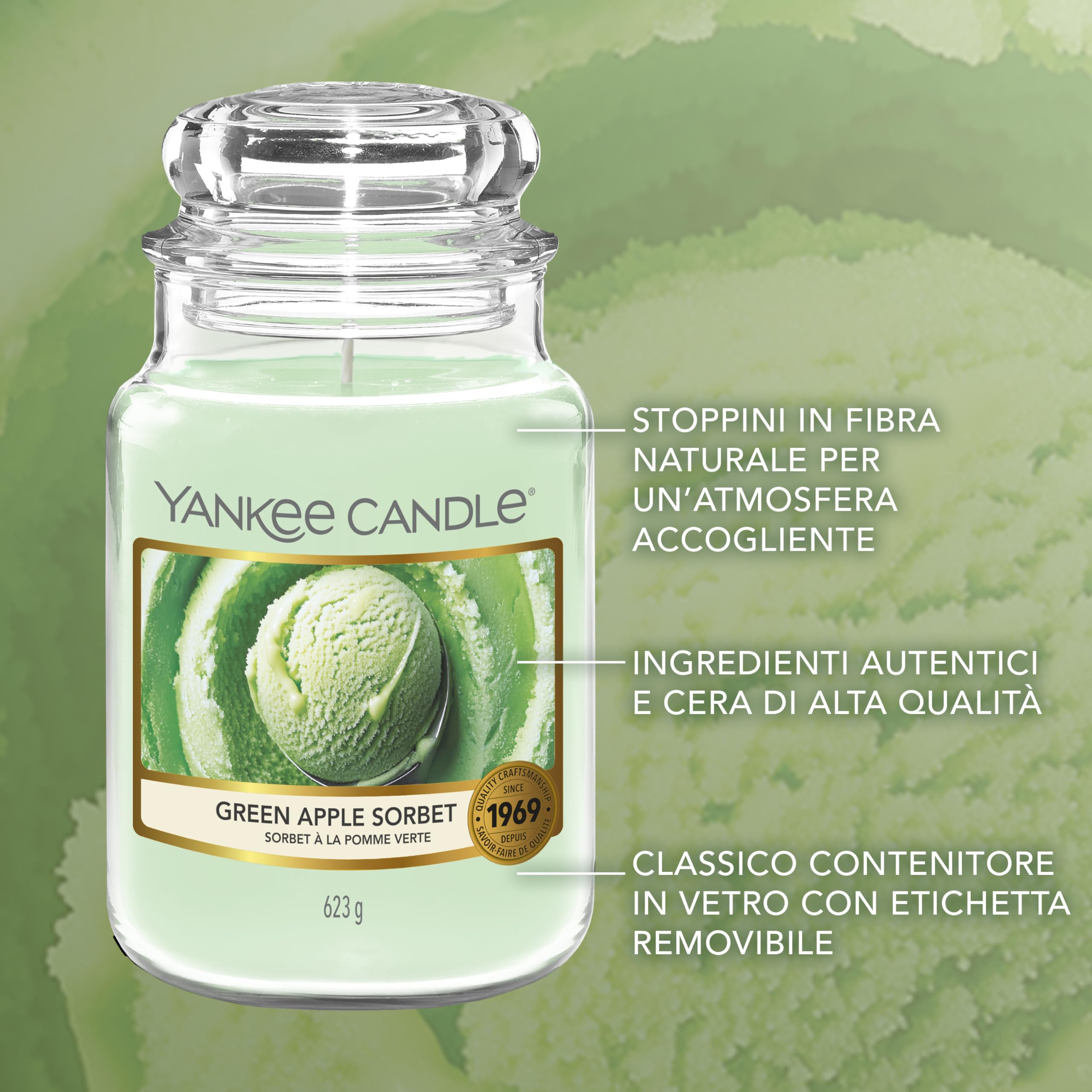 Yankee Candle Scented Candle | Candela in giara grande della Sorbetto Alla Mela Verde | Candele a lunga combustione: fino a 150 ore | Regali perfetti per le donne