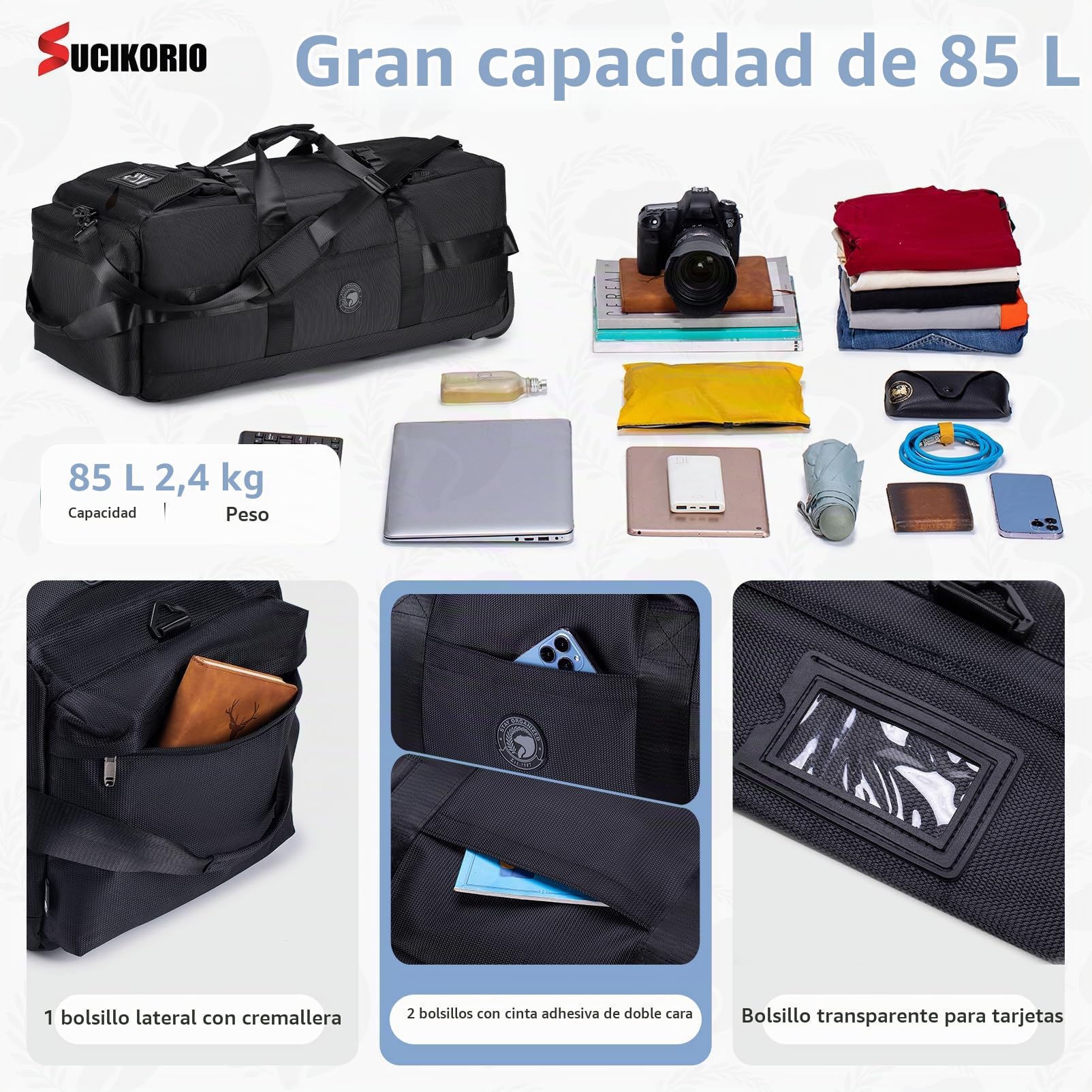 Bolsa de Viaje con Ruedas 3 en 1 Mochila Viaje Cabina Avion Bolso de Mano Viaje Impermeable 80L XL Bolsa de Equipaje Grande 78x33x32cm Maleta para Mujer Hombre