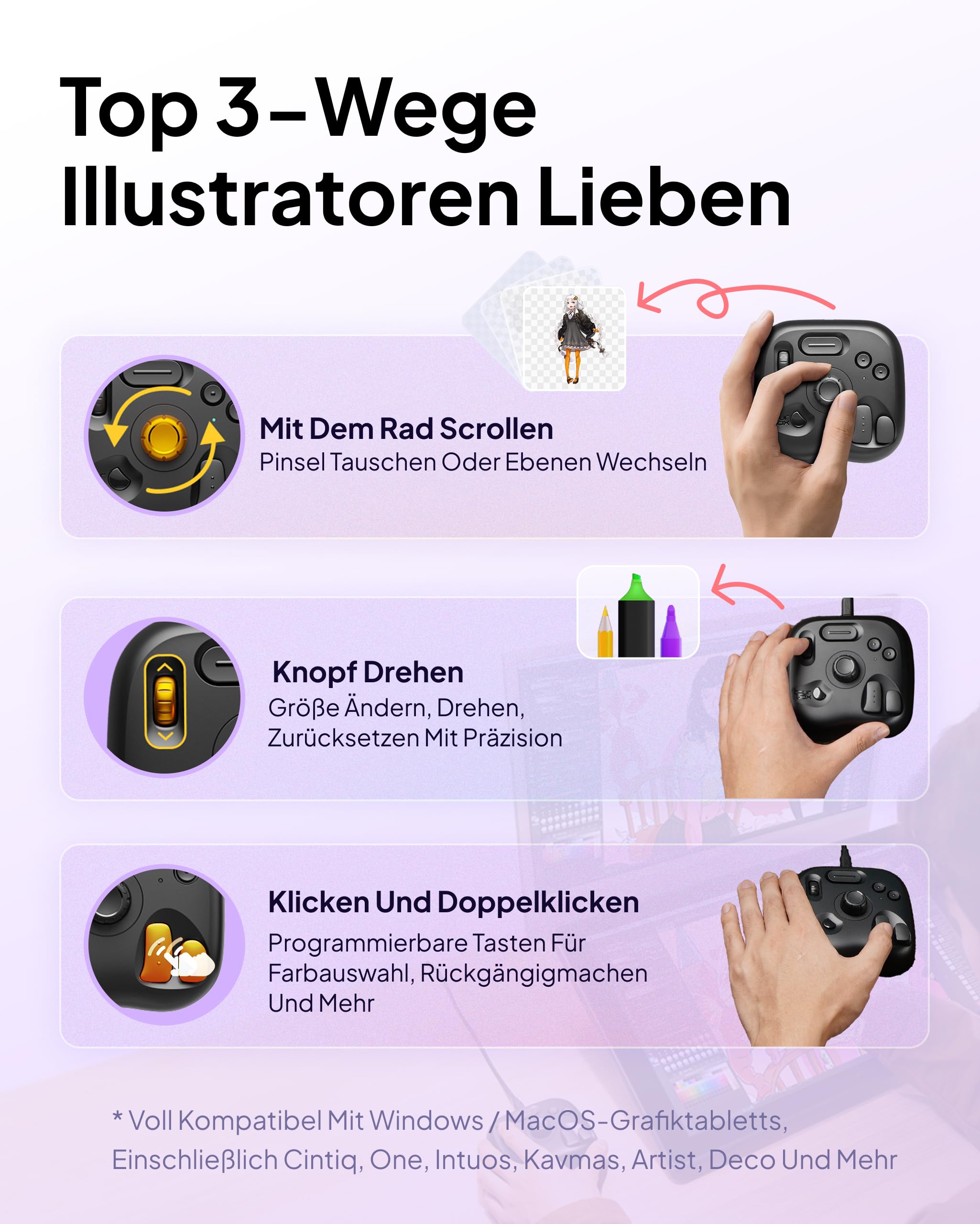 TOUR BOX Lite Bluetooth, Kompakte Bearbeitungstastatur Makro-Controller mit anpassbarer Software für Digitale Künstler, Fotografen, Editoren, Content Creator – Effizienz in Farbe (Schwarz)
