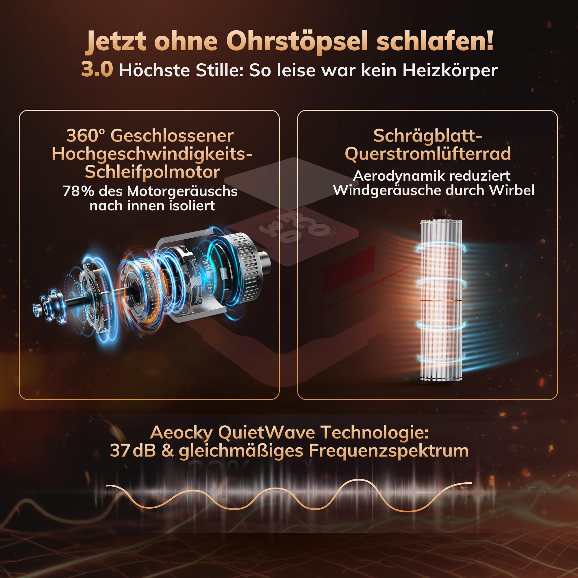 Heizlüfter AEOCKY der 3. Generation mit KI-Thermostat, 1800 W PTC-Elektroheizer für den Innenbereich mit Fernbedienung, 70°-Oszillation, geräuschlos, sicher tragbar für Büro, Schlafzimmer, Zimmer