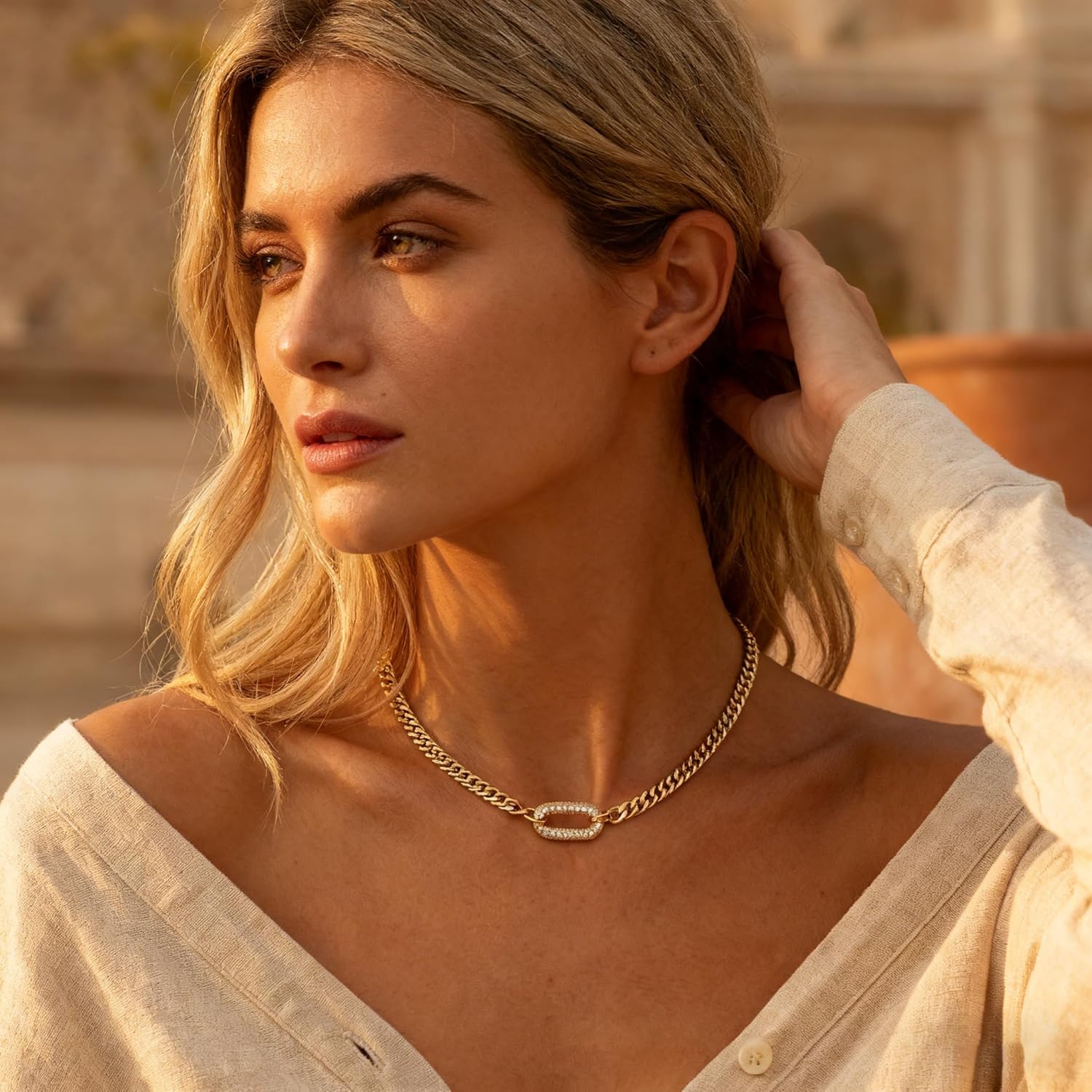 Moodear Valentine's Day Gold Necklace for Women Trendy - Chunky Herringbone Paperclip Cuban Link Chain Choker Hypoallergenic Trendy Necklaces for Women Non Tarnish Jewelry Gifts - Image 5