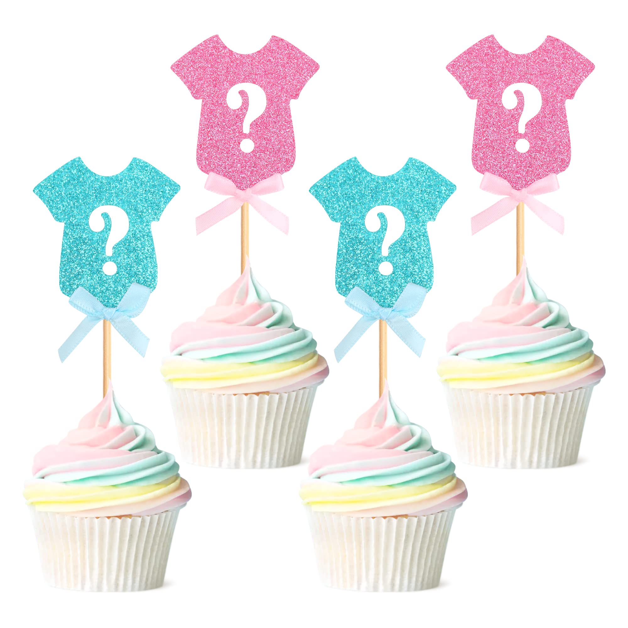 Buy Blumomon 24Pcs Gender Reveal Cupcake Toppers Blue Pink Glitter Onesie Question Mark Cake
